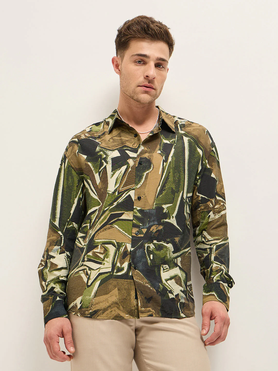 Men Multi-Color abstract foliage-inspired Print Relax Fit Overshirt