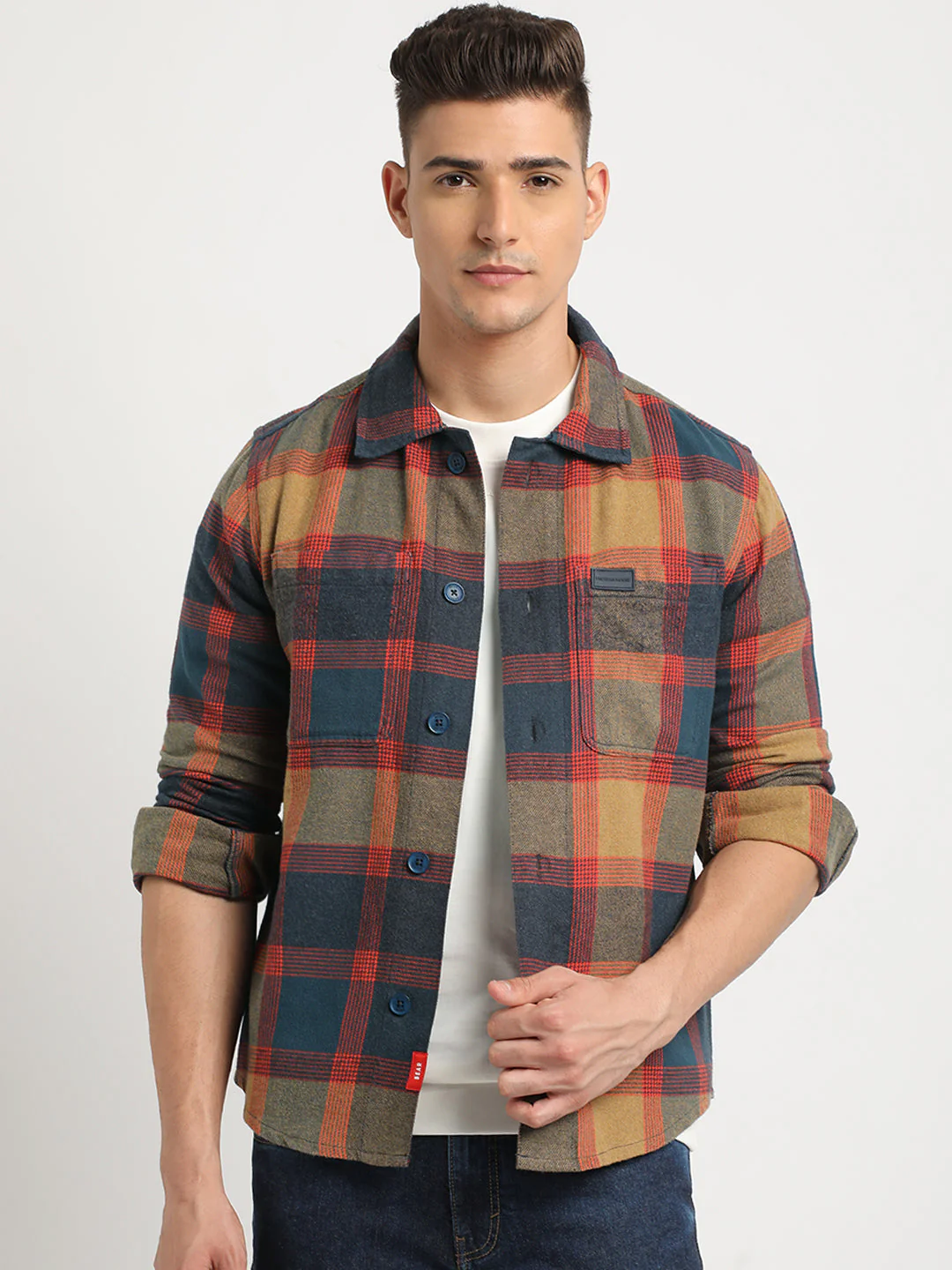 Men Multi-color Checkered Regular Fit Shacket - Image 2