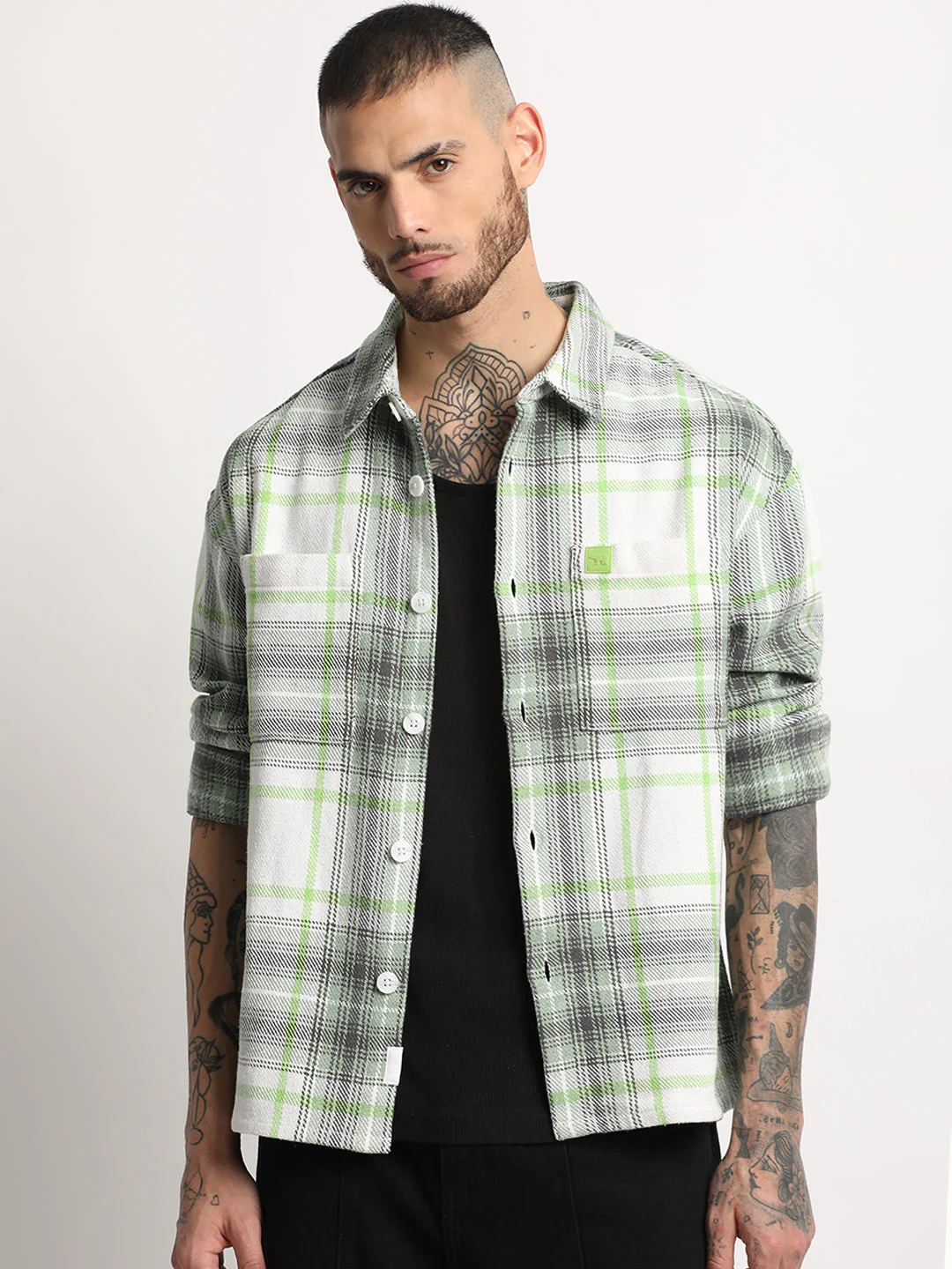 Men Multi-color Checkered Relax Fit Shacket - Image 2