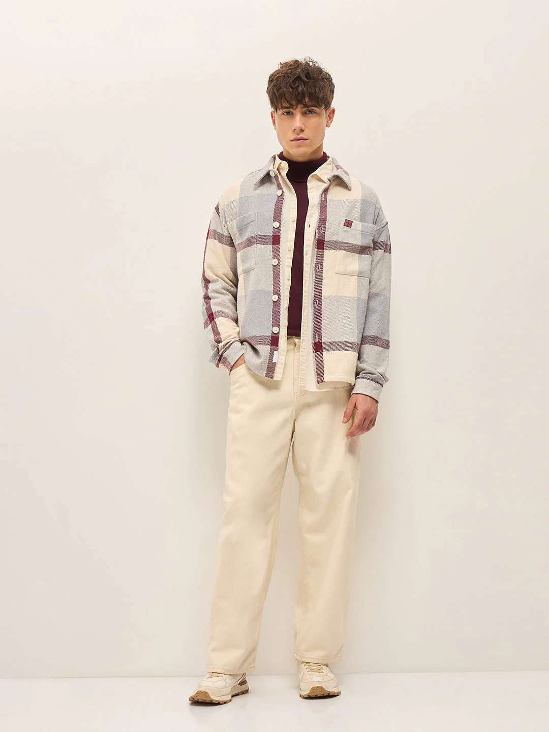 Men Multi-Colour Checkered Relaxed Fit Shacket - Image 4