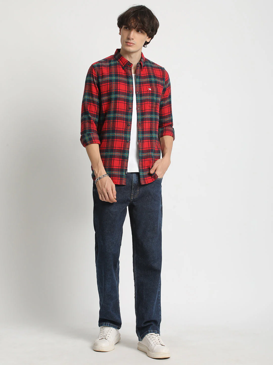 Men  Multicolored Slim Fit Checked Button Down Collar Casual Shirt - Image 5