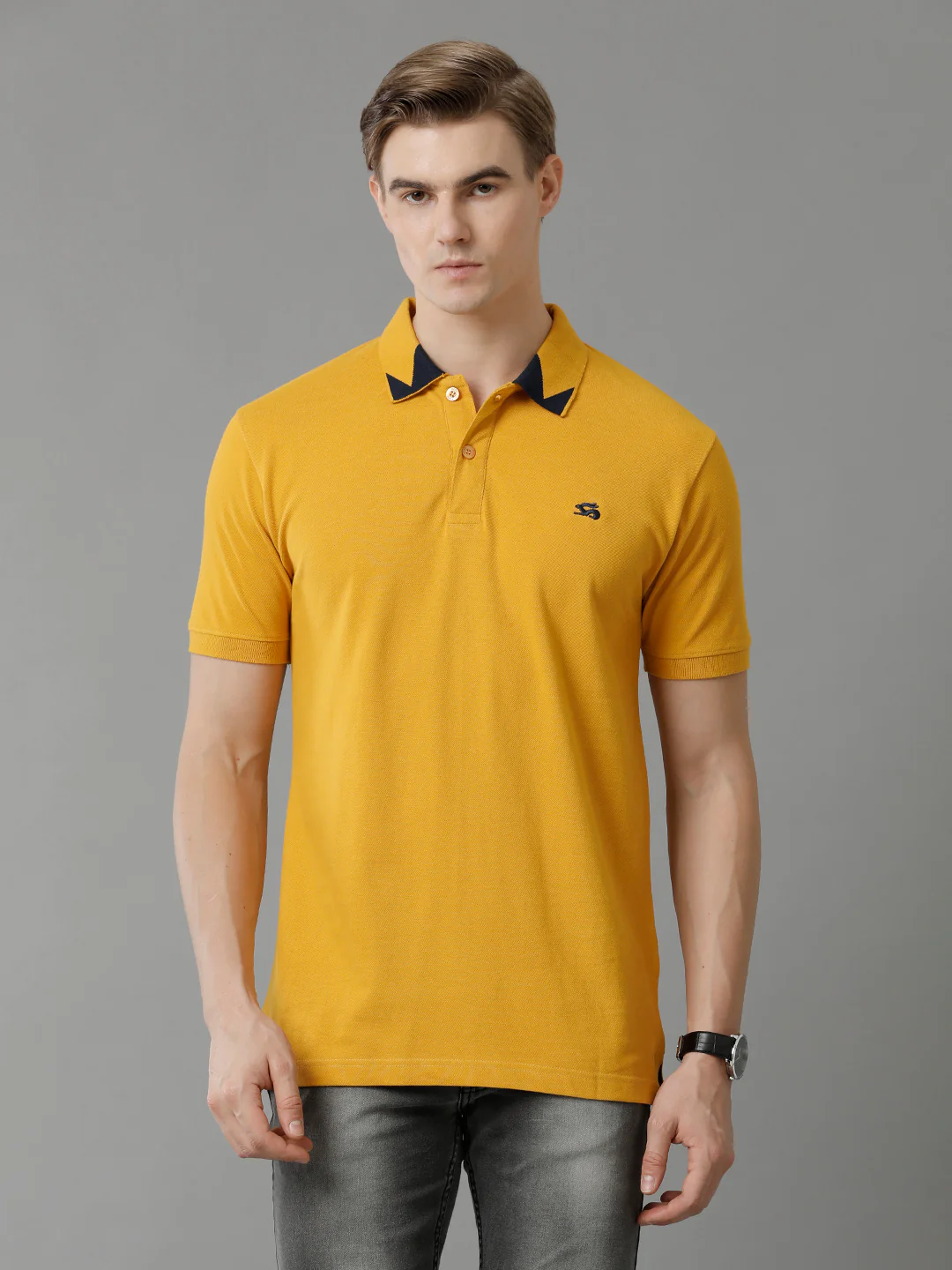 Men Mustard Regular Fit Polo T-Shirt