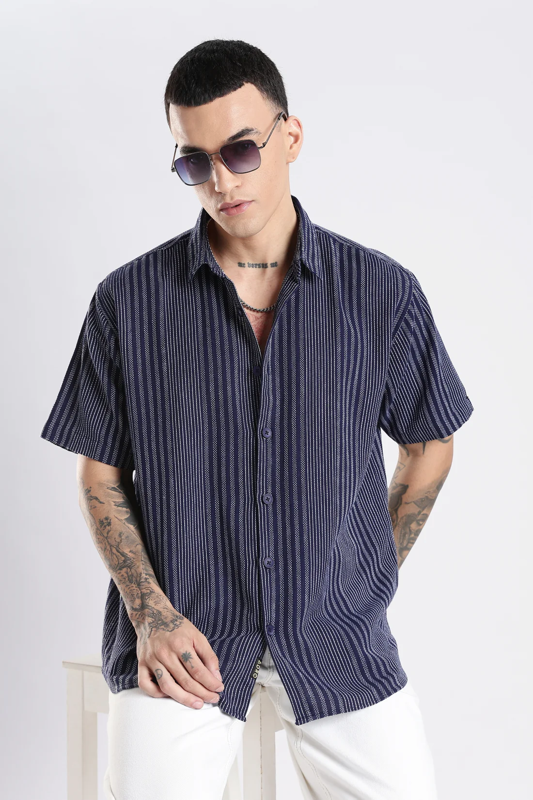 Men Navy Blue Casual Shirt