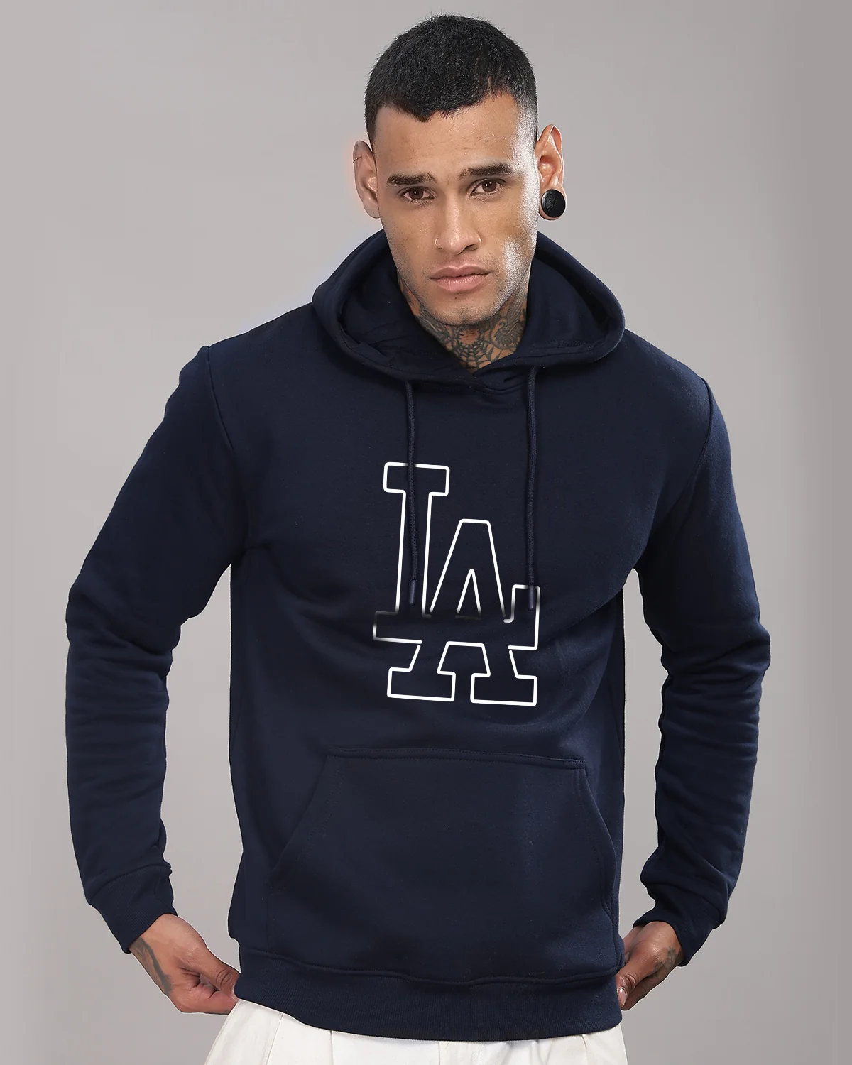 Men Navy Blue Printed Hoodie