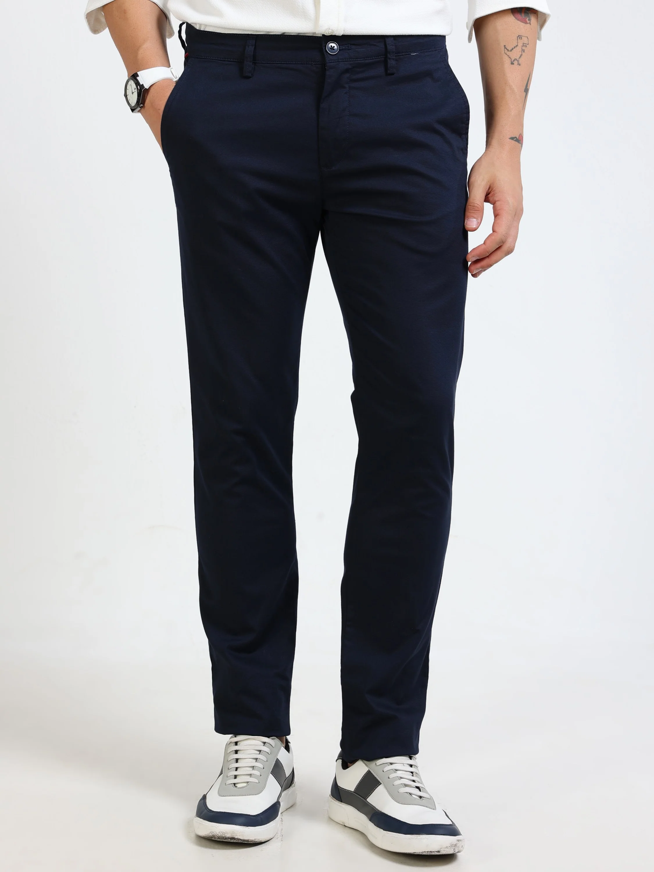 Men Navy Blue Slim Fit Pant