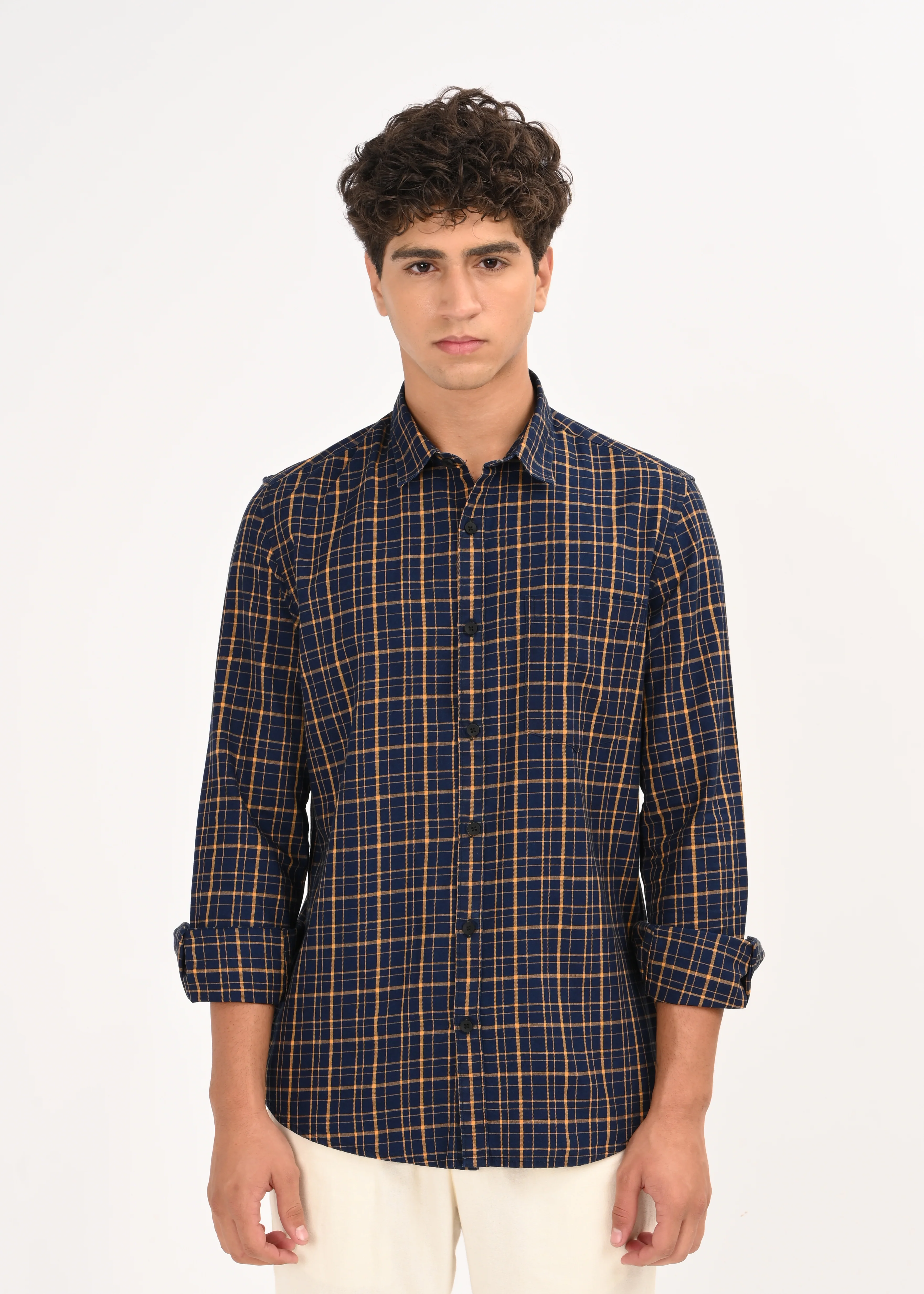 Men Navy Dyed Checked Shirt