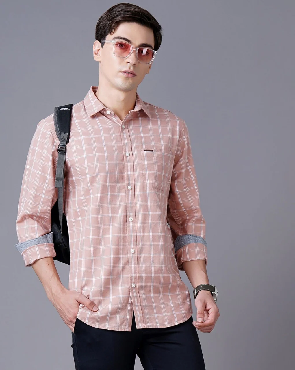 Men Orange Cotton Slim Shirt