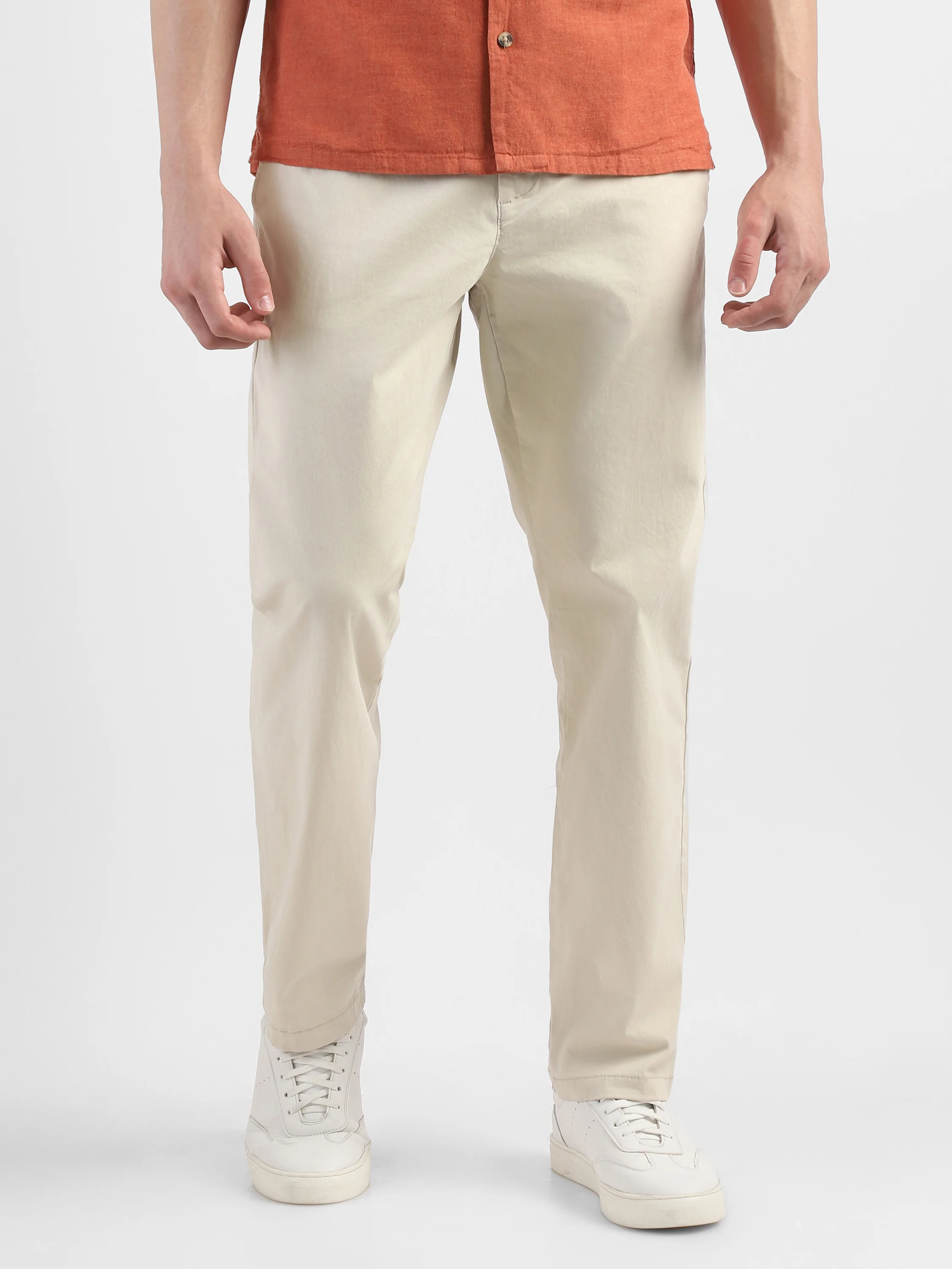 Men Peach Mid Rise Formal Trouser - Image 2