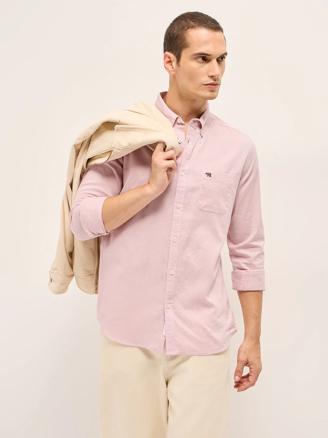Men Pink Cotton Blend Solid Slim Fit Casual Shirt