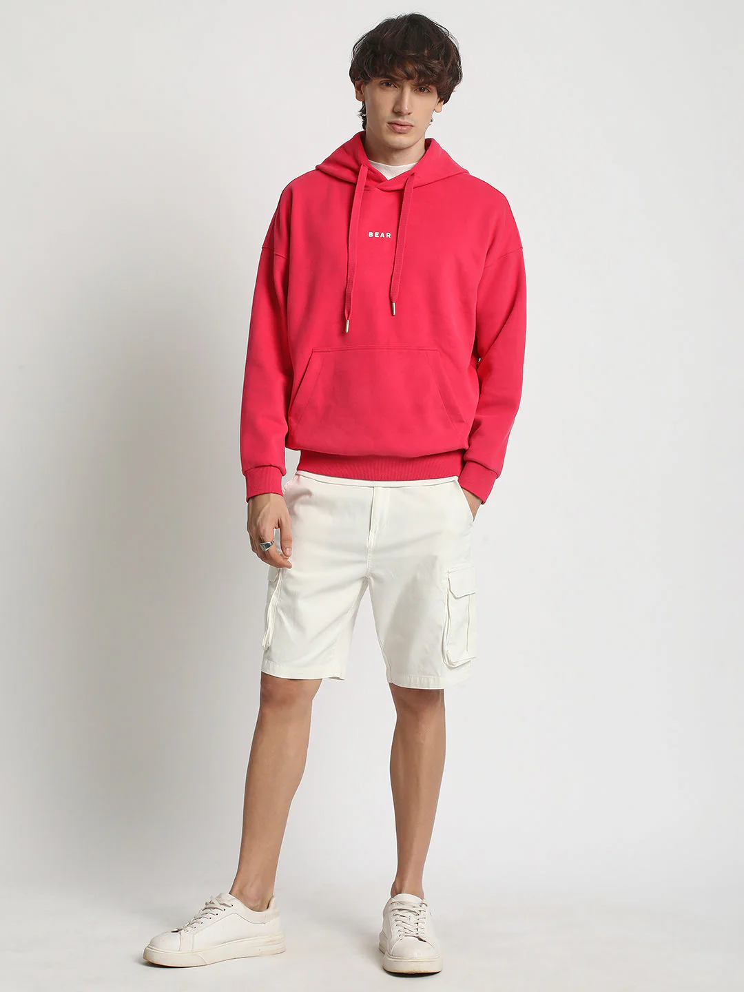 Men Pink Cotton Hoodie - Image 5