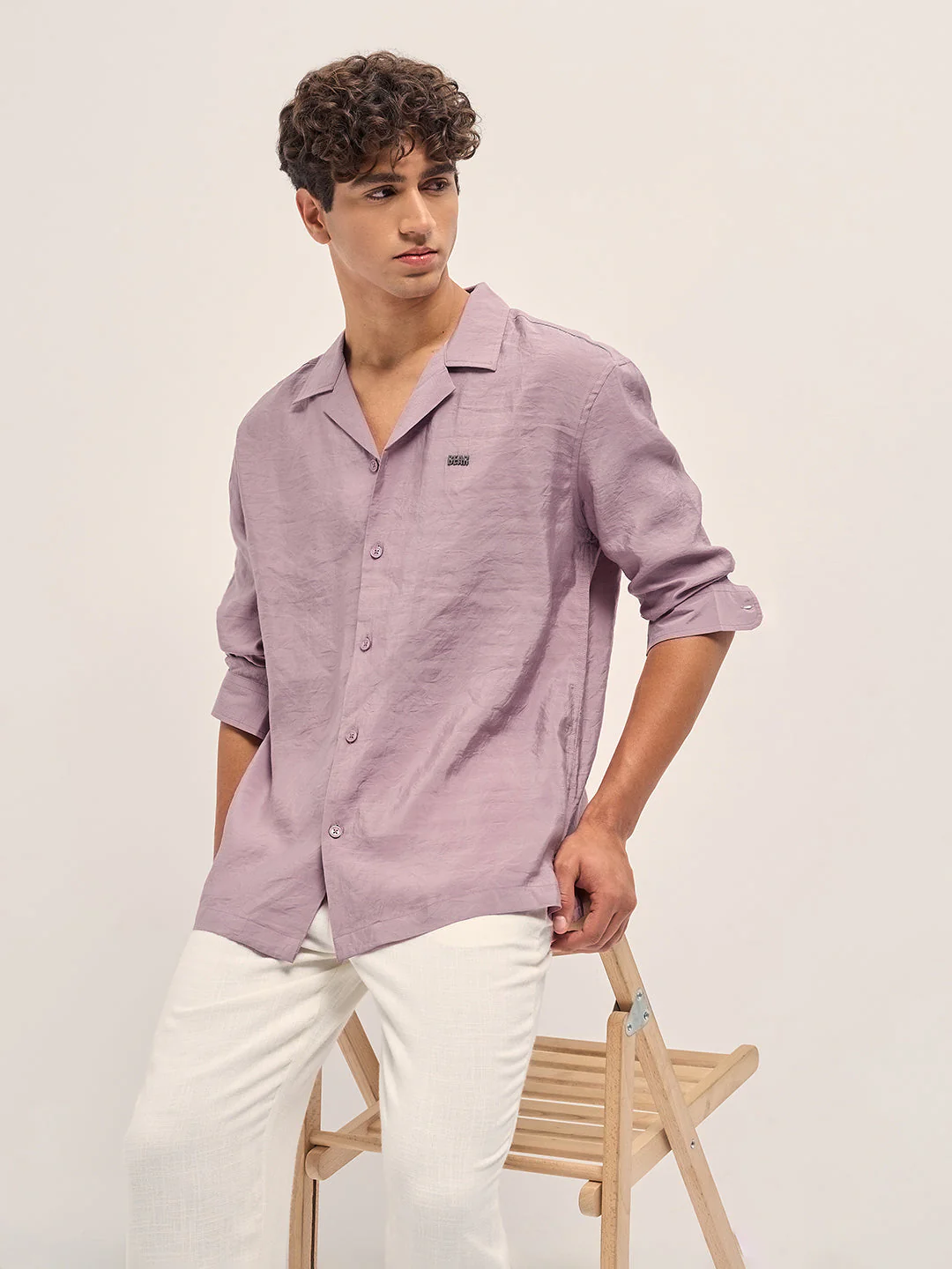 Men Pink Lenzing Modal Solid Oversize Fit Casual Shirt