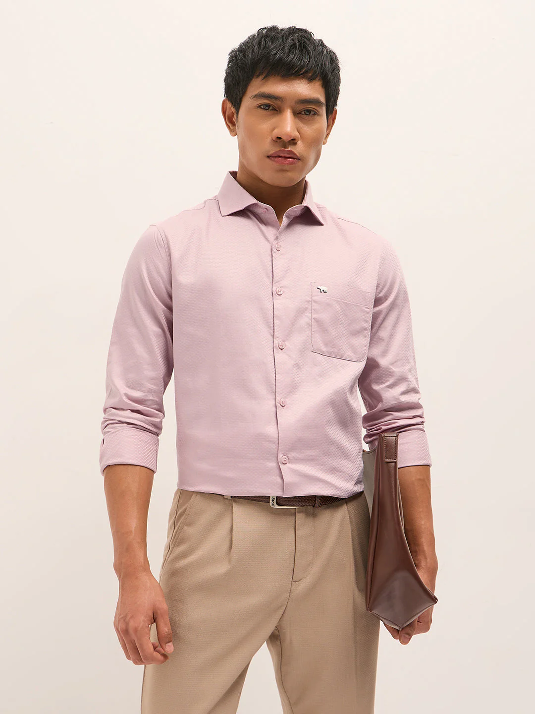 Men Pink Woven Pattern Cotton Tailored Fit Formal Shirt