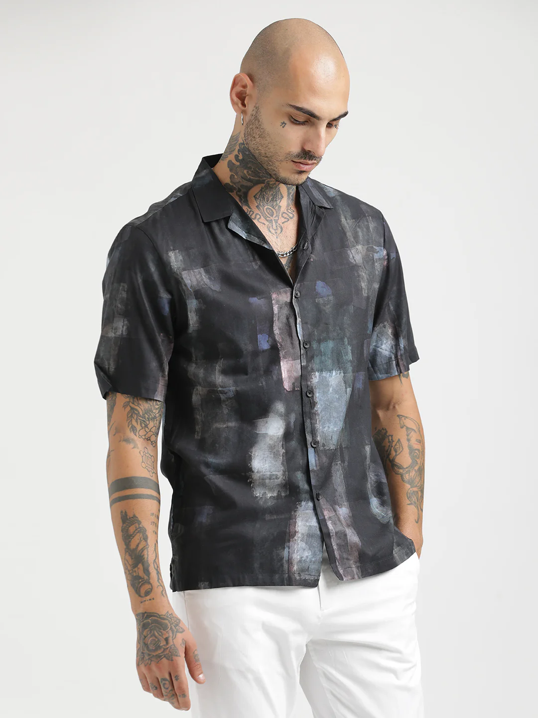 Men Printed Cotton Satin Shirt