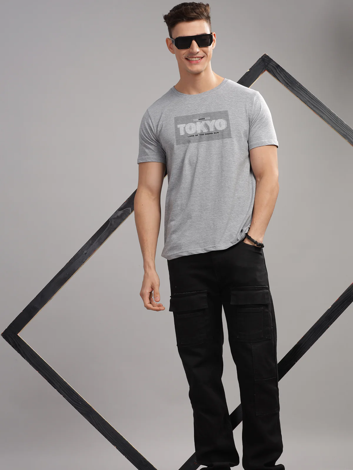 Men Printed Grey T Shirt - Image 2