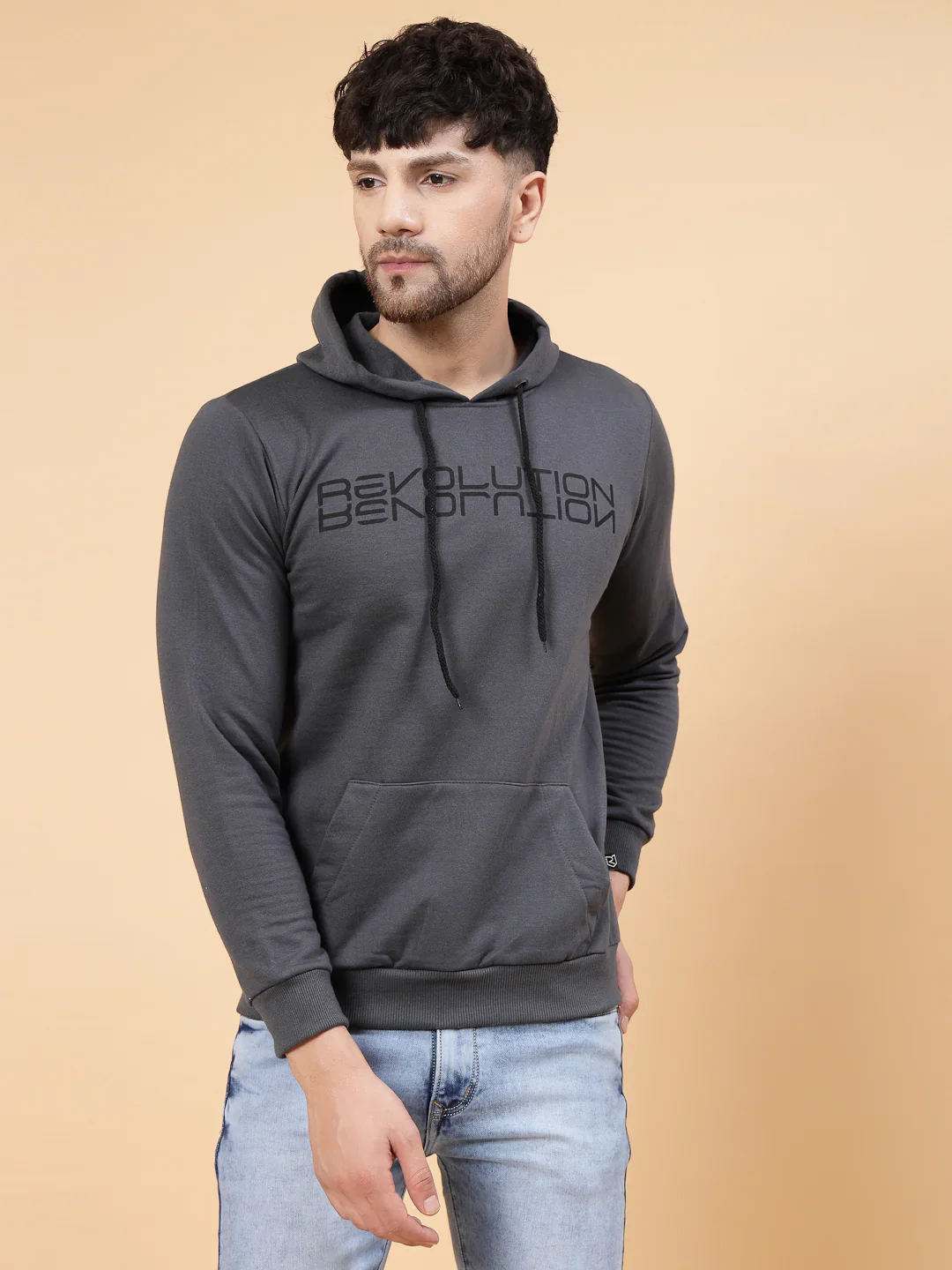 Men Printed Hooded Fleece Sweatshirt