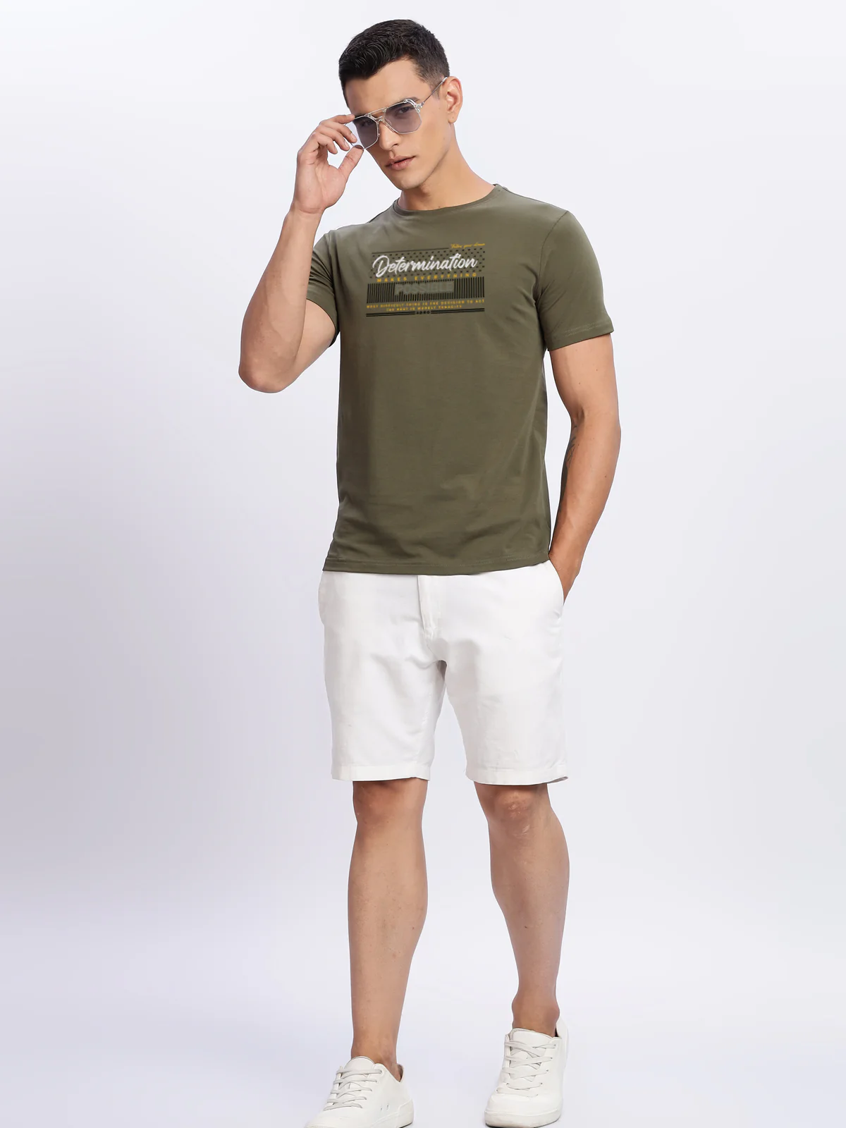 Men Printed Olive T Shirt