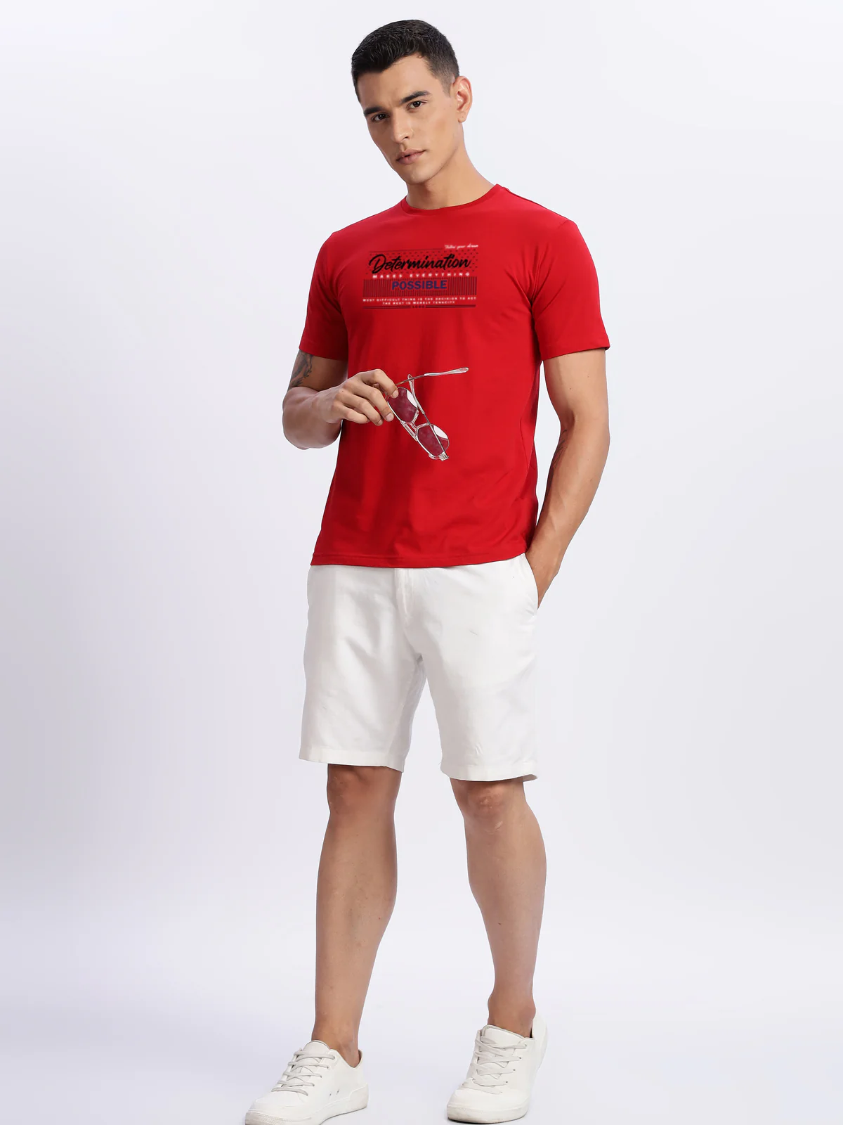 Men Printed Red T Shirt