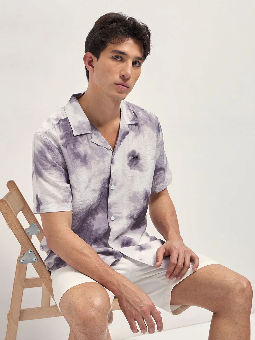 Men Purple Faded Abstract Print Relaxed Fit Cuban Collar Shirt