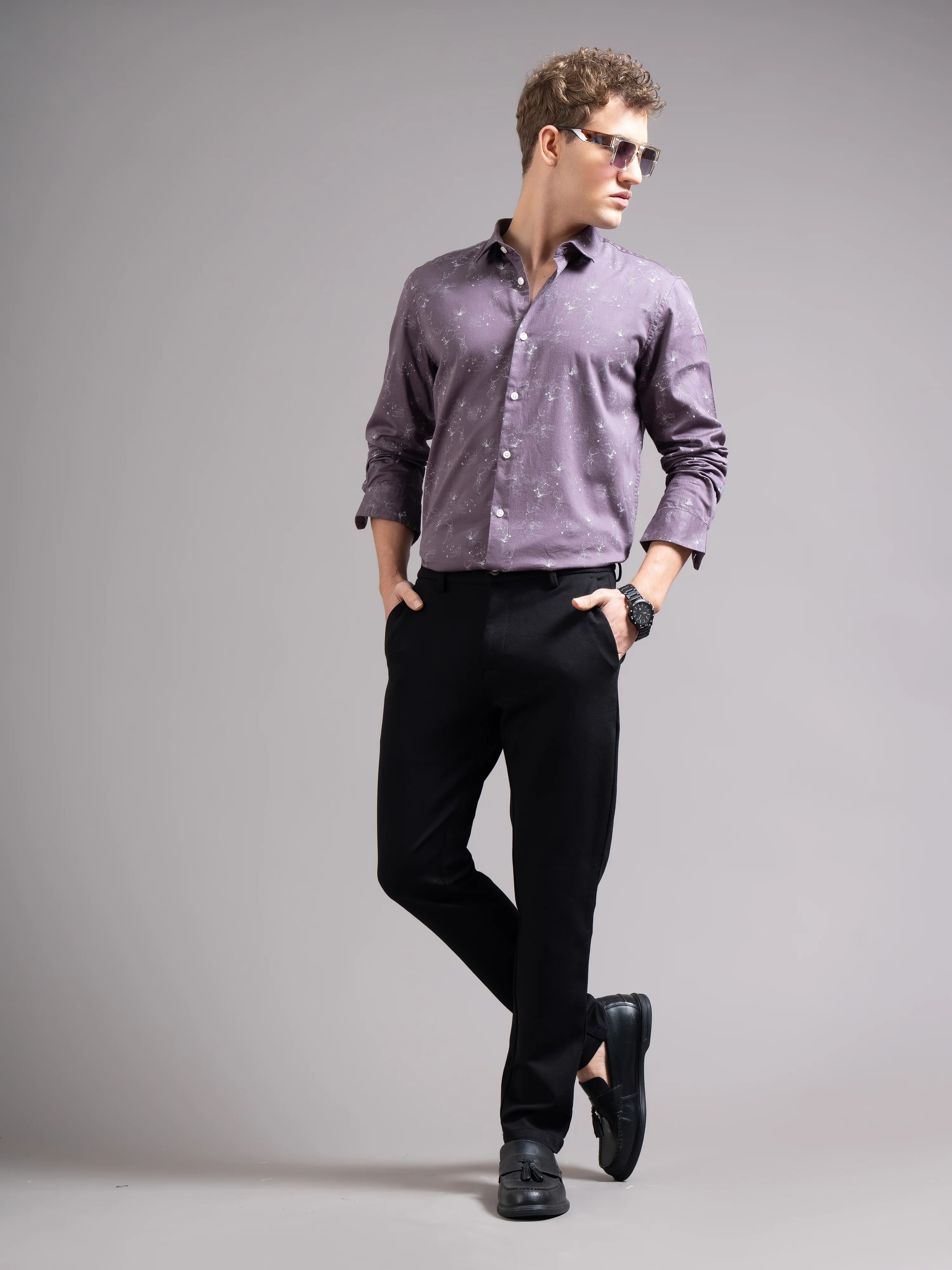 Men Purple Floral Print Shirt
