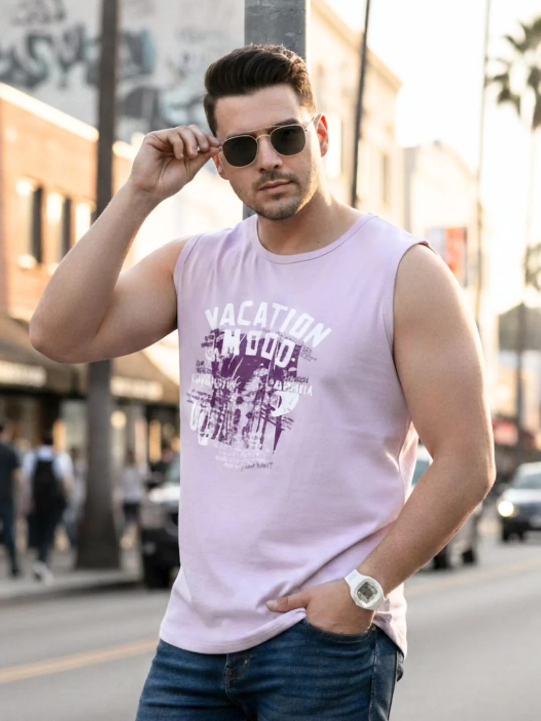 Men Purple Printed T-shirt - Image 2