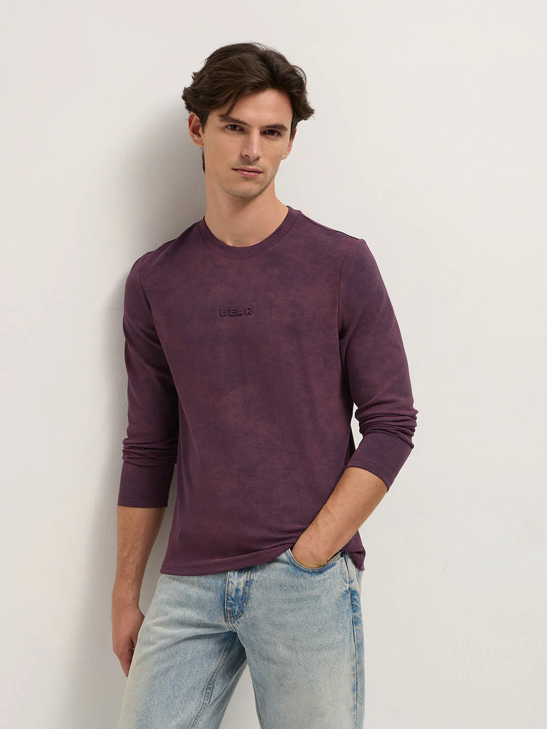Men Purple Slim Fit Crew Neck T-Shirt