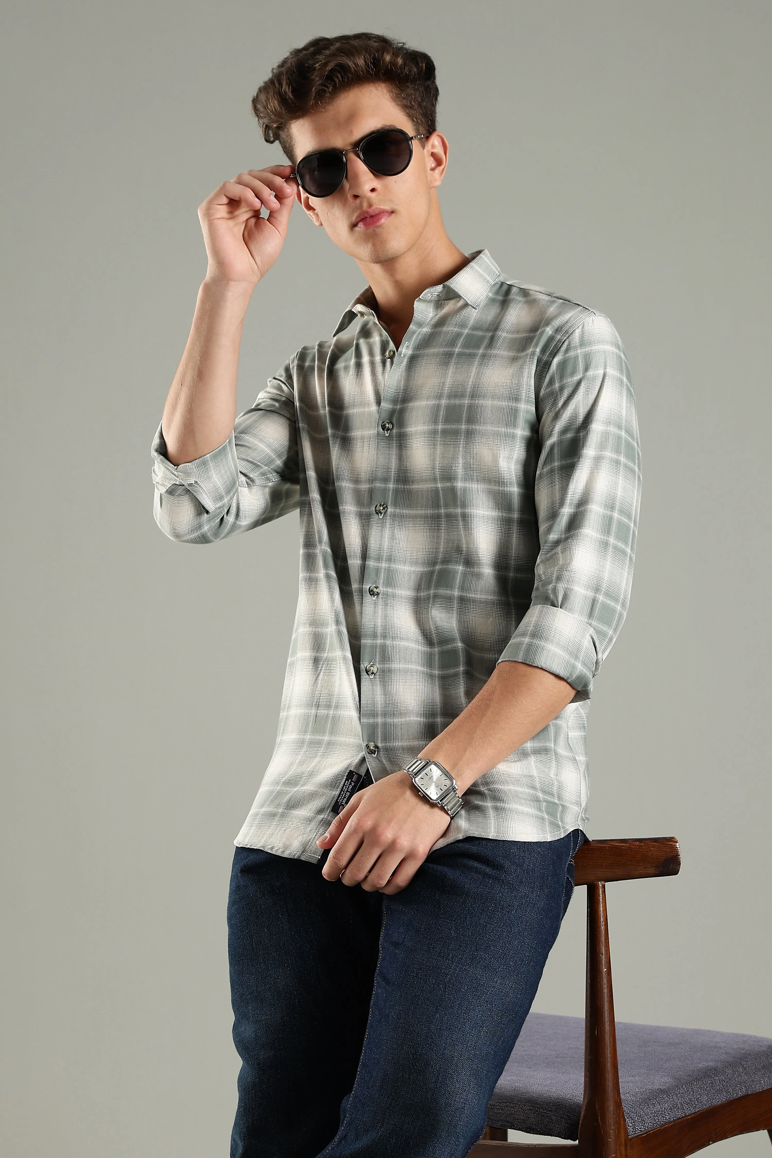 Men Raye Green Checks Shirt