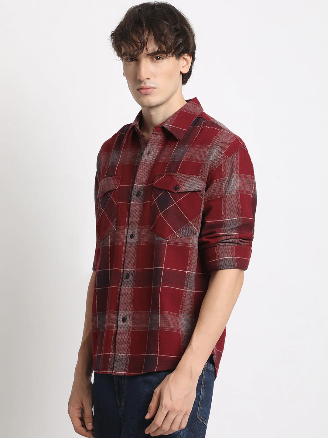 Men Red Checked Relaxed Fit Casual Shirt - Image 3