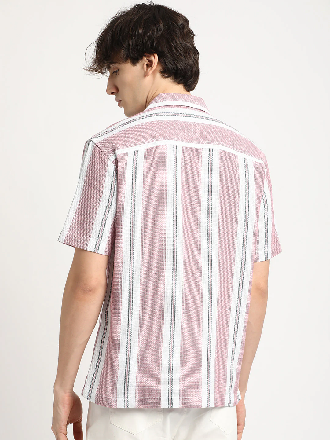 Men Red Stripe Regular Fit Casual Shirt - Image 4