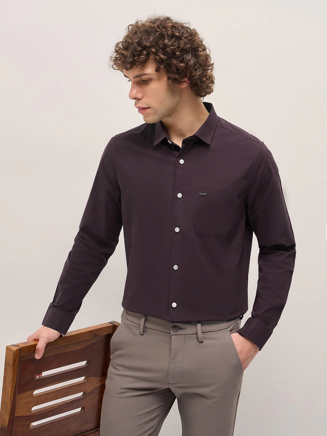 Men Shirt Maroon Tailored Fit Cotton Formal Shirt