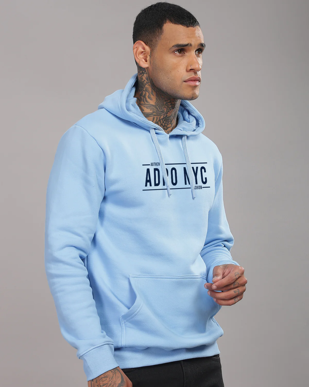 Men Sky Blue Printed Hoodie - Image 3