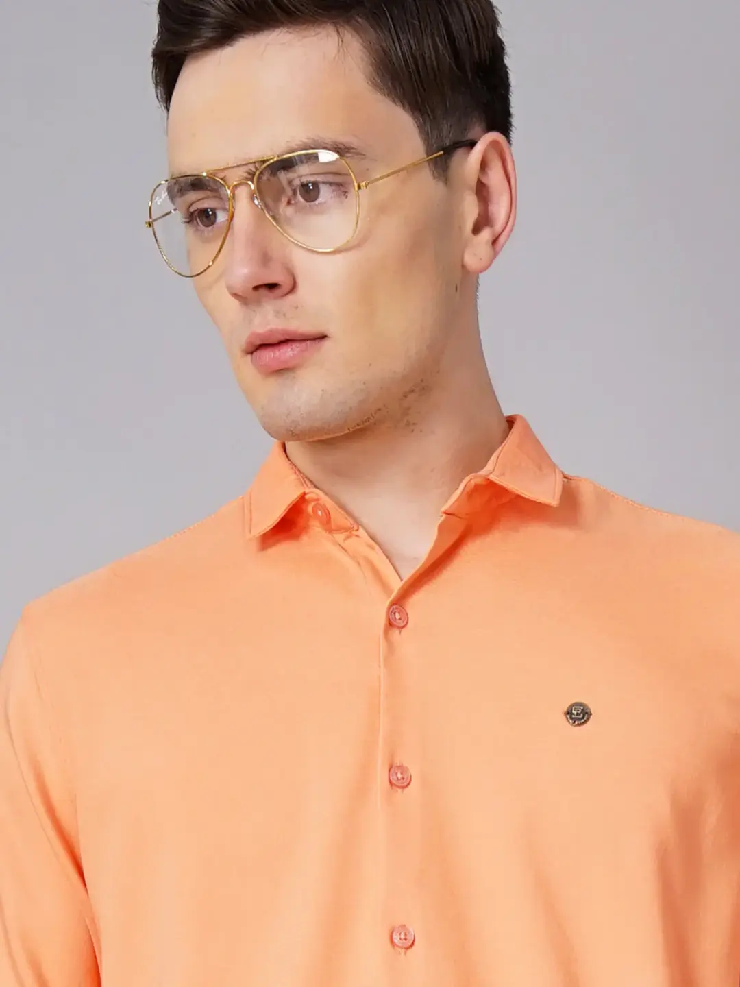 Men Solid Stretch Orange Shirt