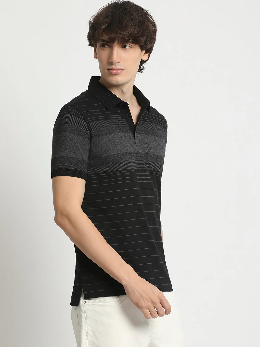Men Striped Slim Fit Polo T-Shirt - Image 3