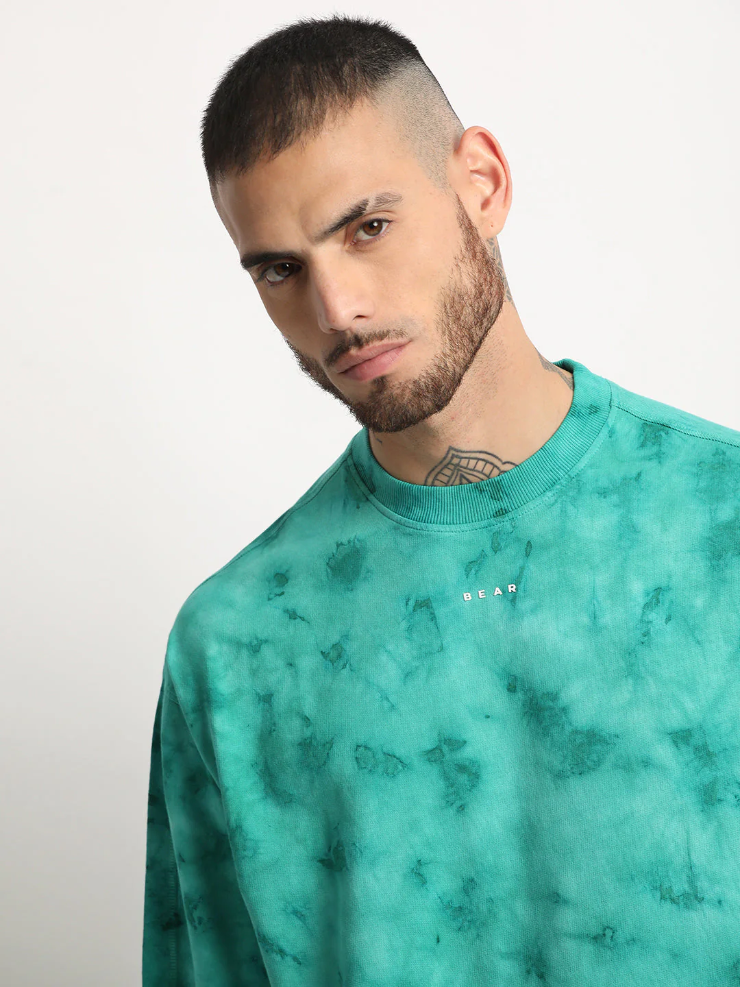 Men Teal Green Tie & Dye Round Neck T-shirt - Image 2