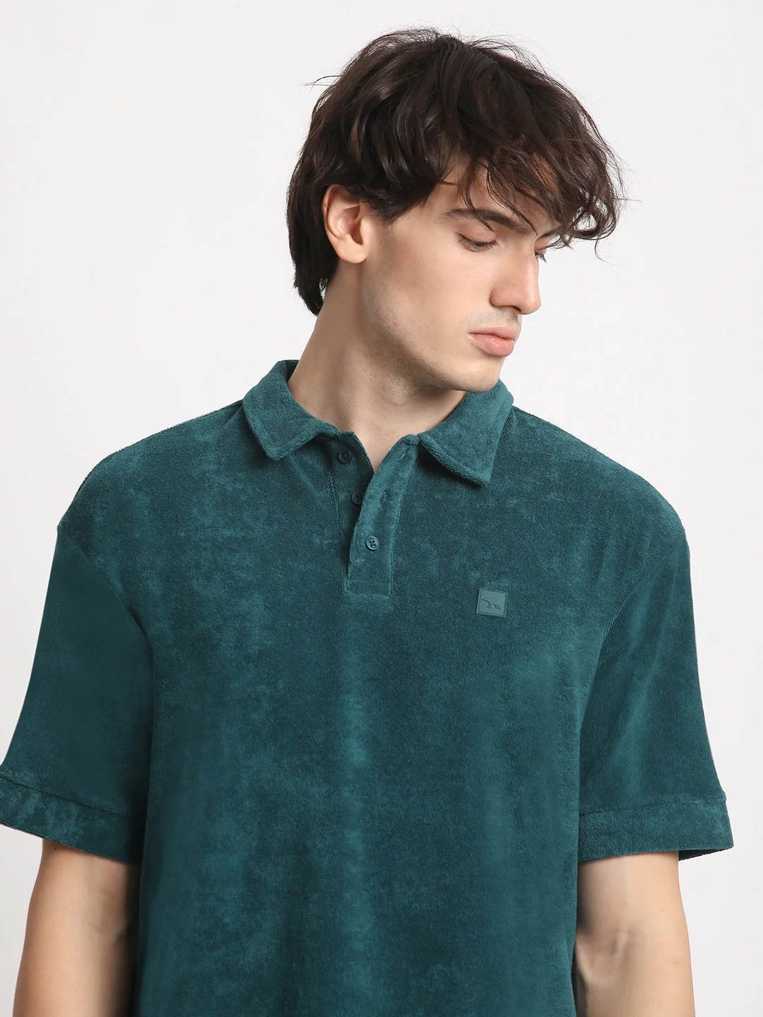 Men Teal Solid Relaxed Fit Polo T-shirt - Image 6