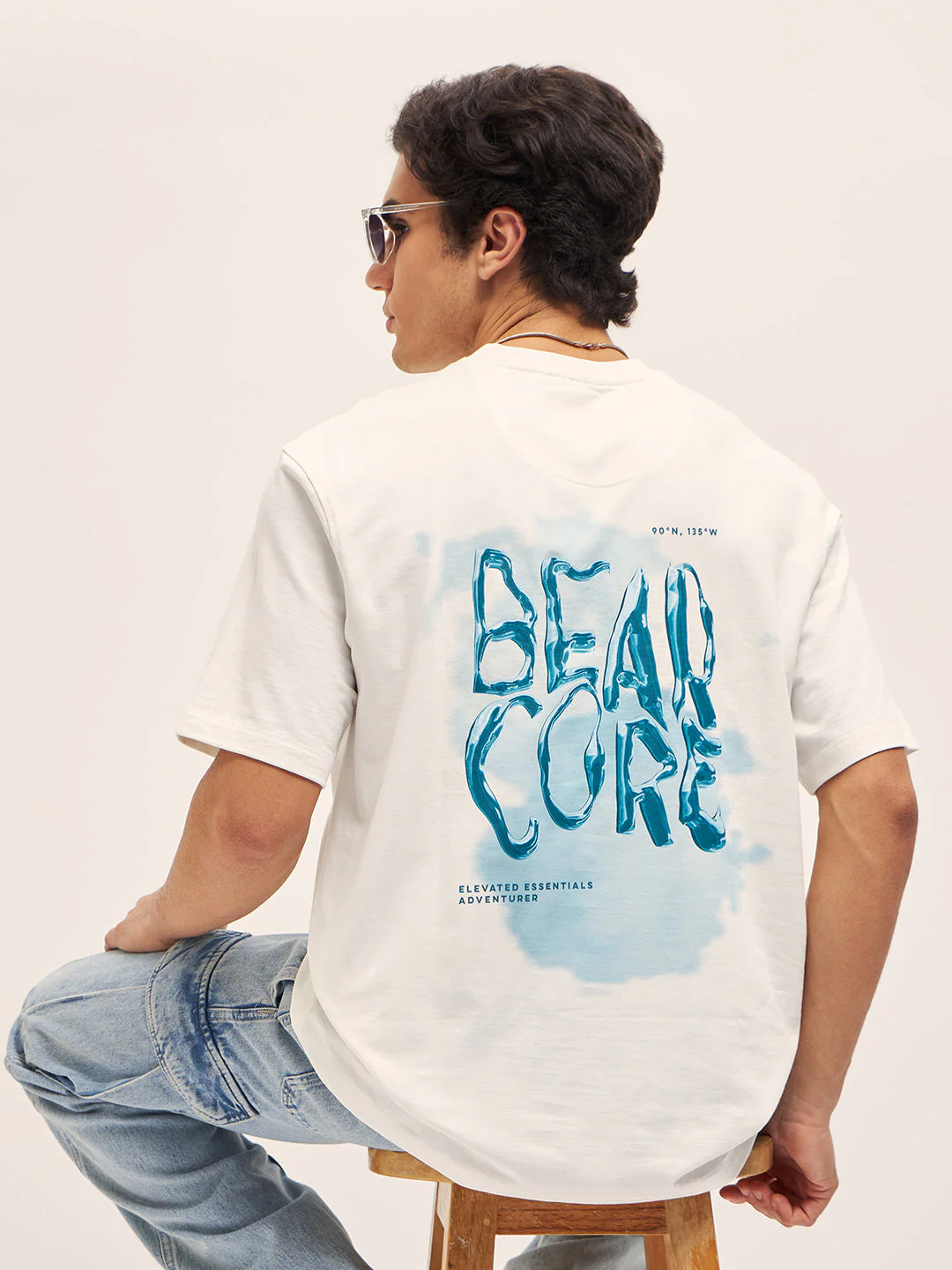 Men White 3D graphic Print Crew Neck T-Shirt