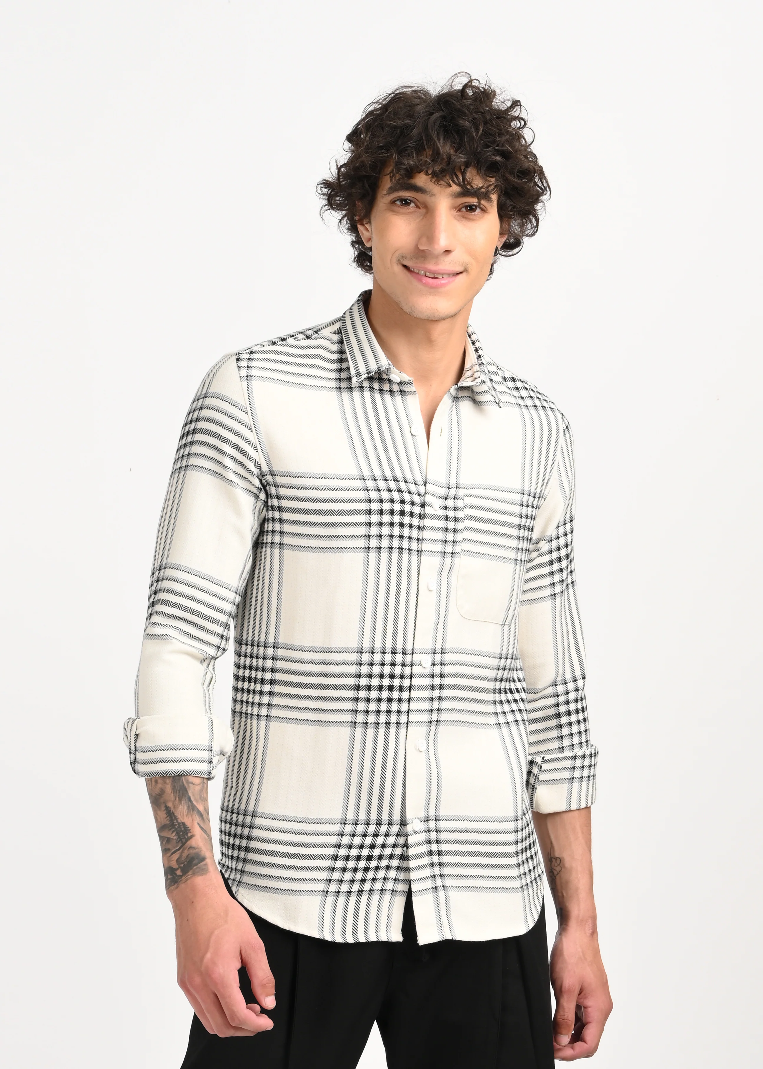 Men White Classic Bold Checked Shirt