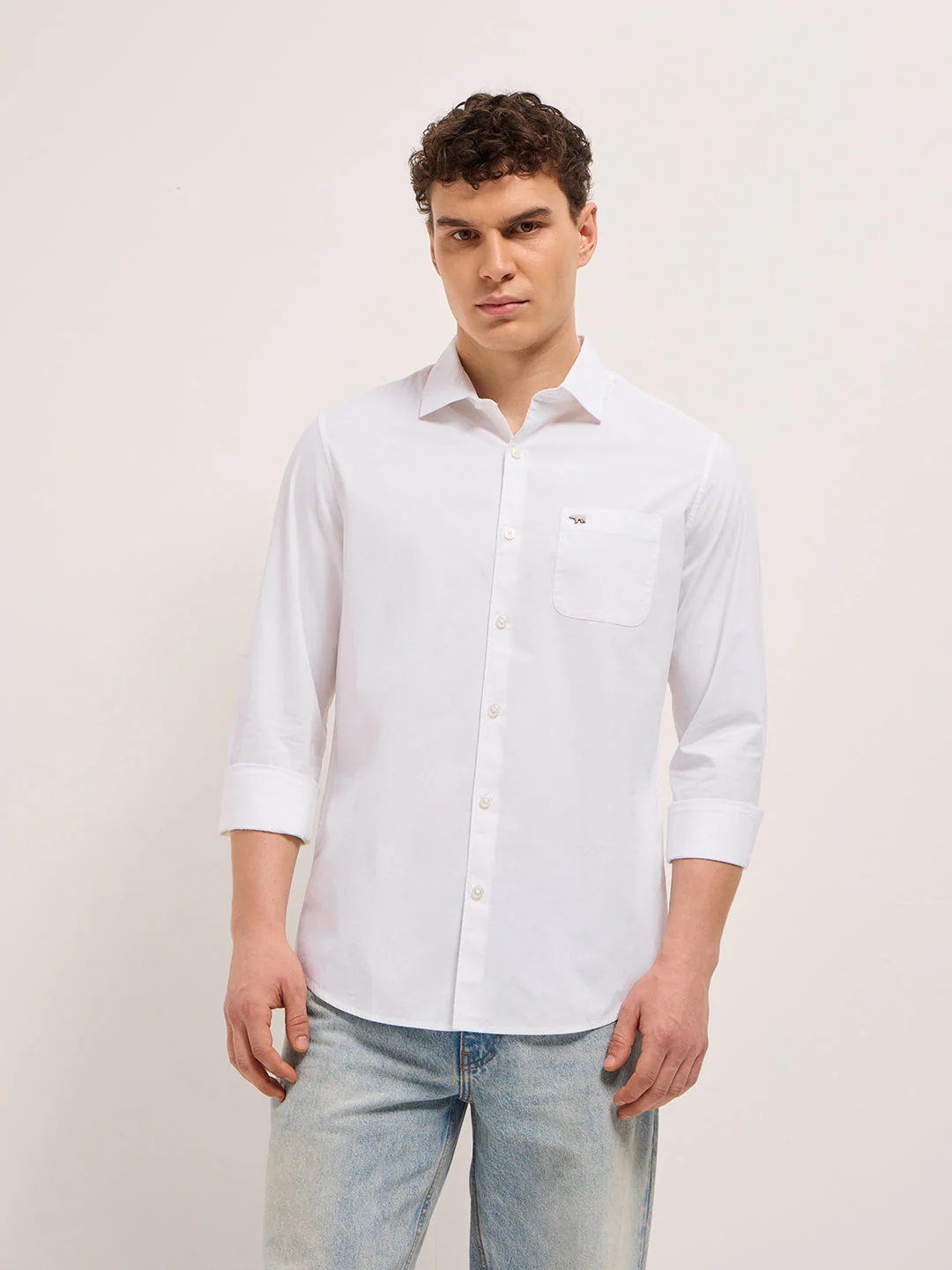 Men White Cotton Solid Slim Fit Casual Shirt - Image 6