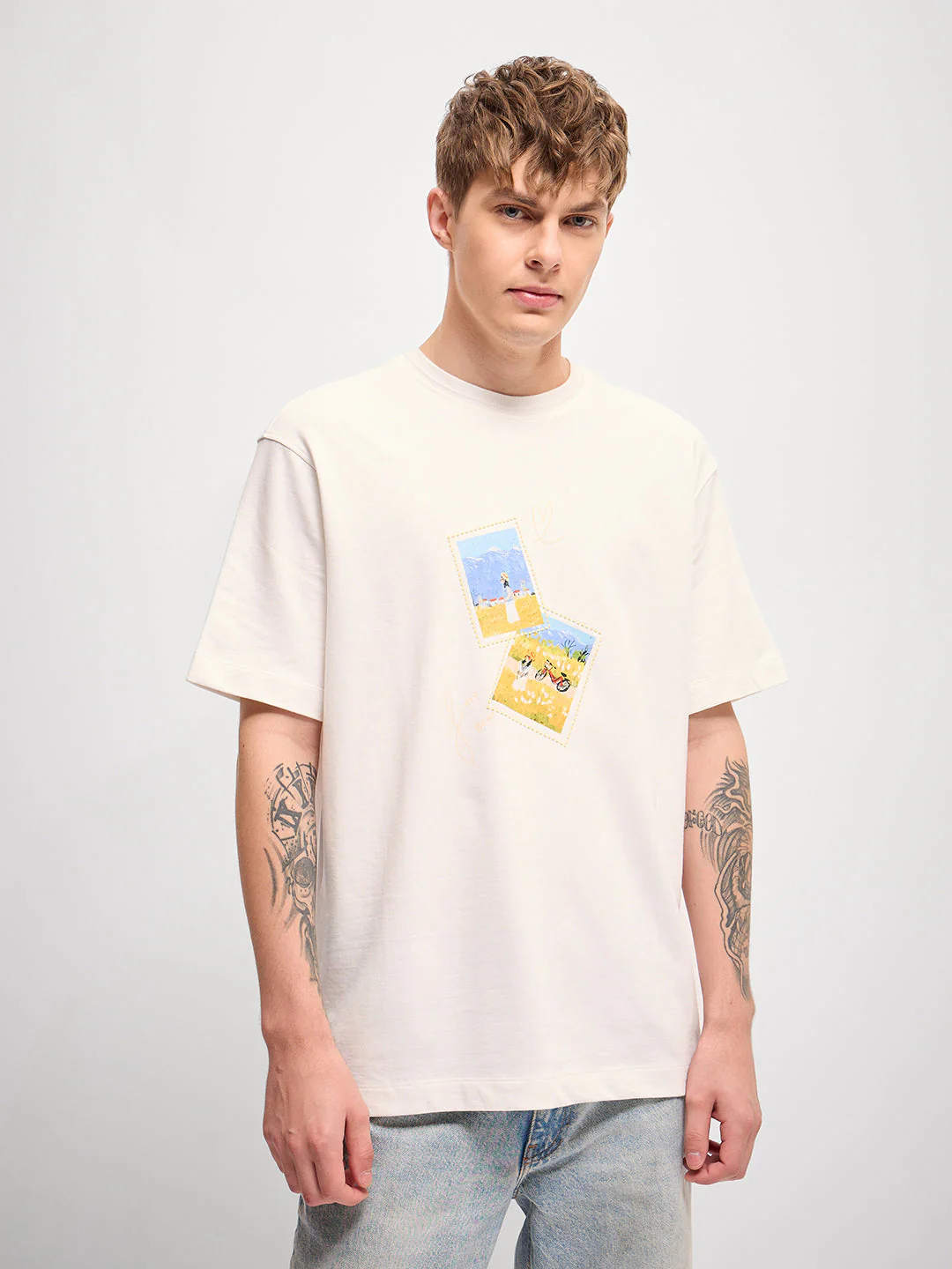 Men White Digital print Crew Neck T-Shirt