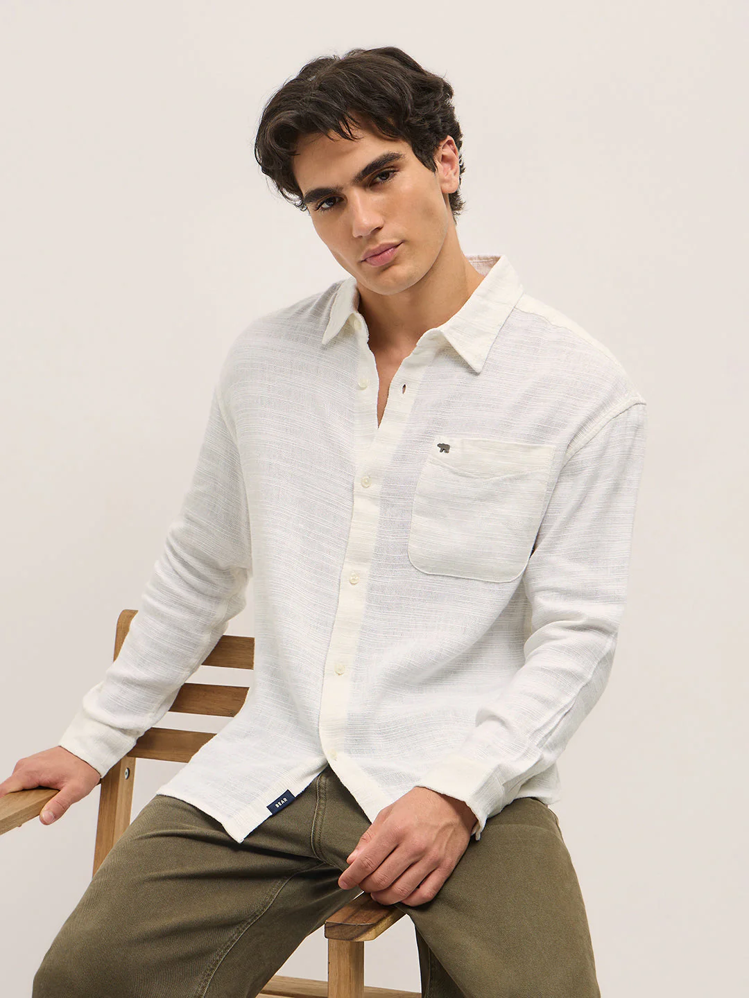 Men White Self Design Relax Fit Overshirt