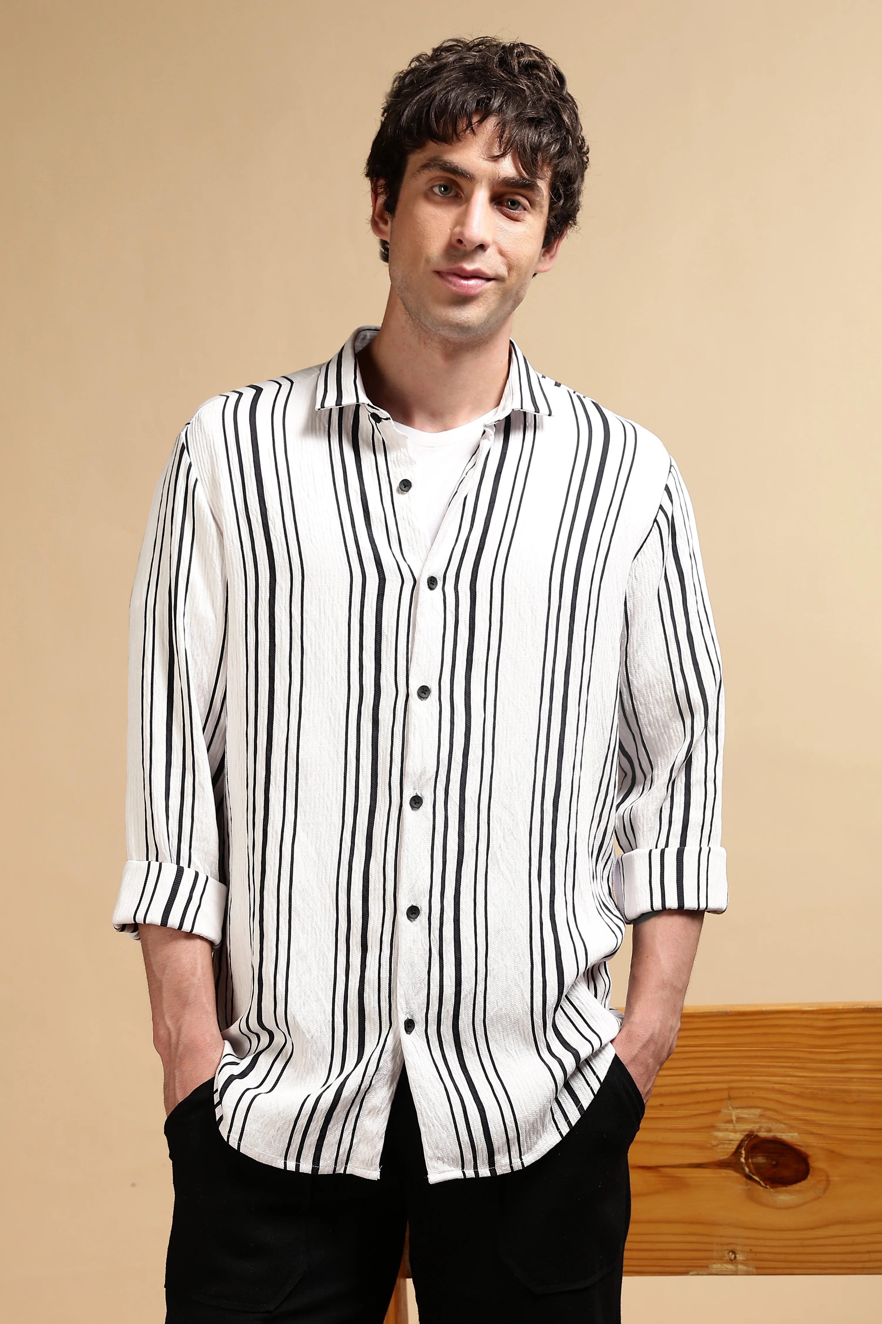 Men White Striped Shirt