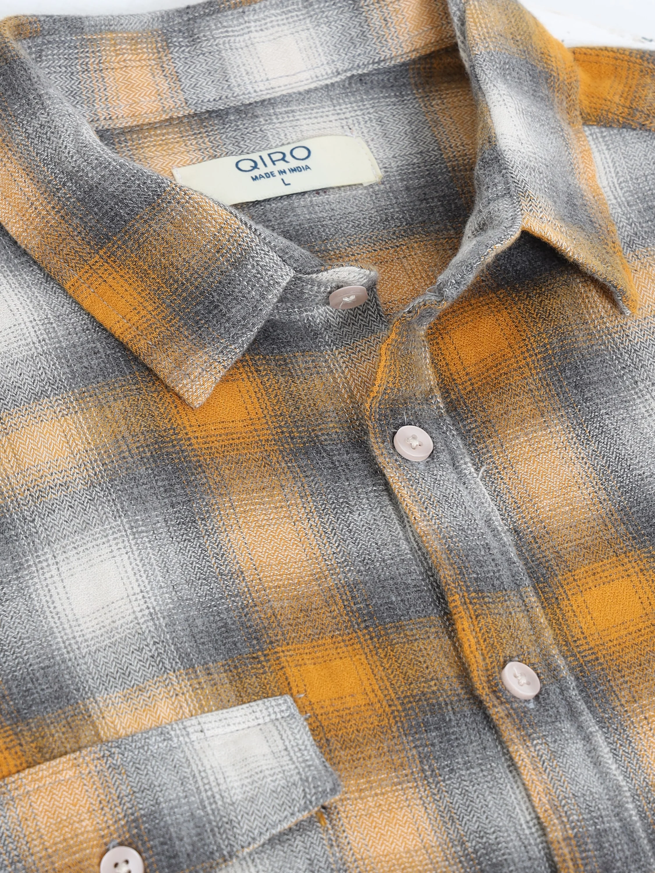 Men Yellow Grey Checkered Shirt - Image 5