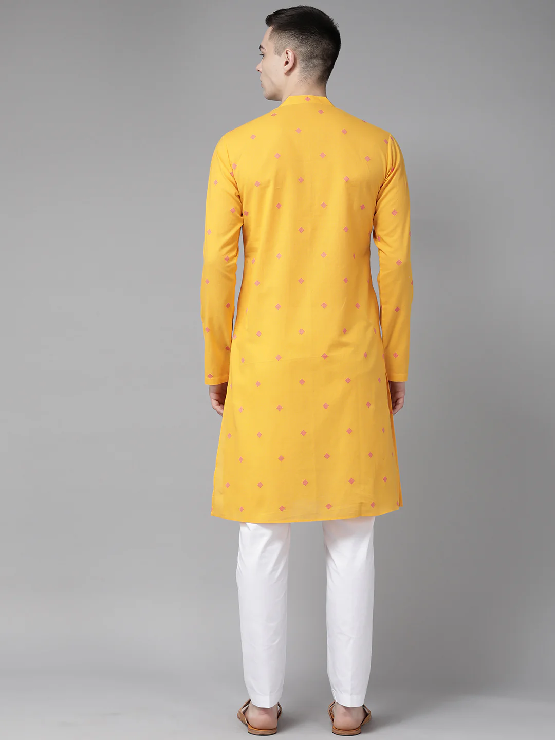 Men Yellow & Maroon Woven Design Straight Kurta - Image 5