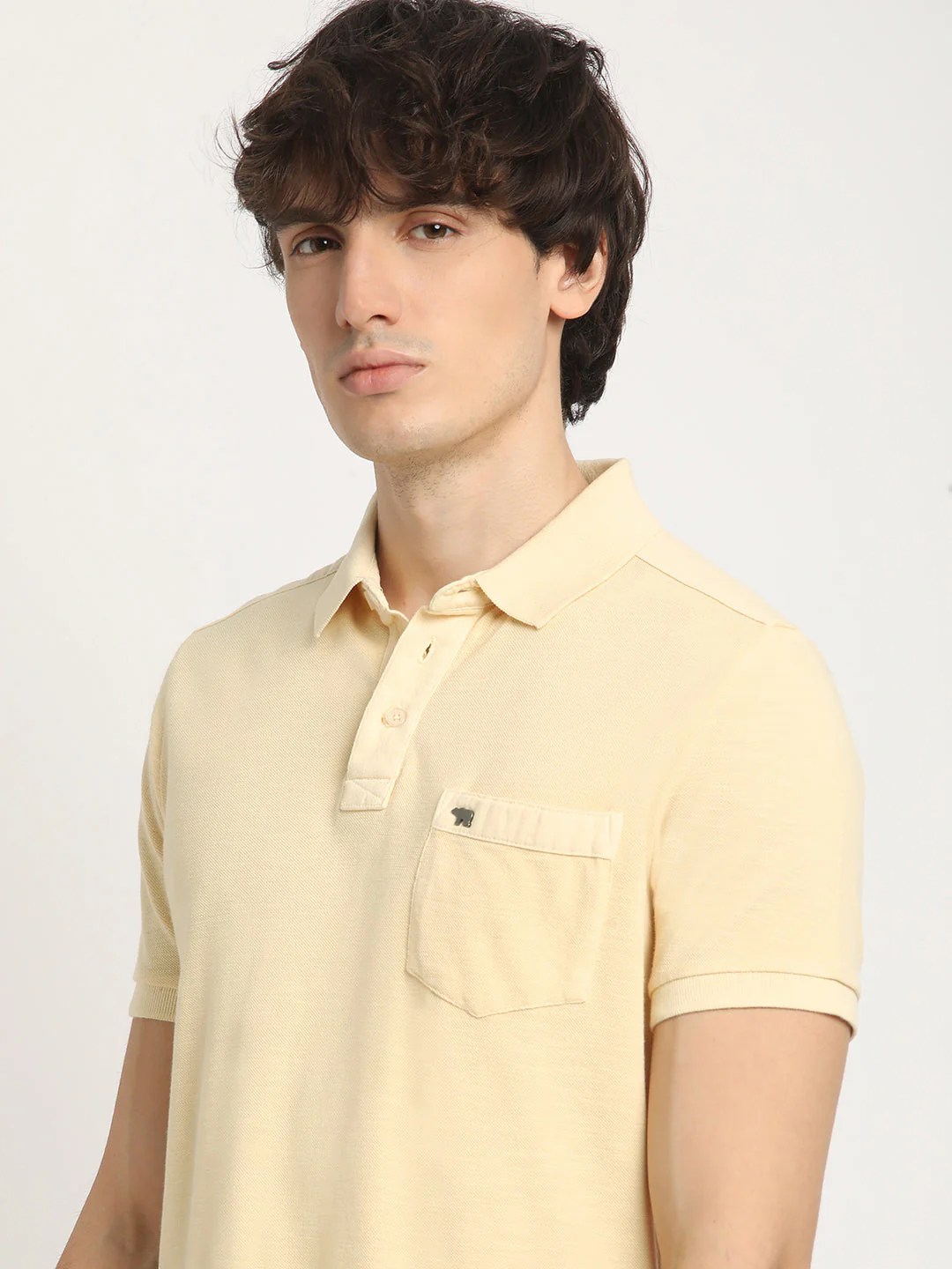 Men Yellow Solid Regular Fit Polo Collar Tshirt