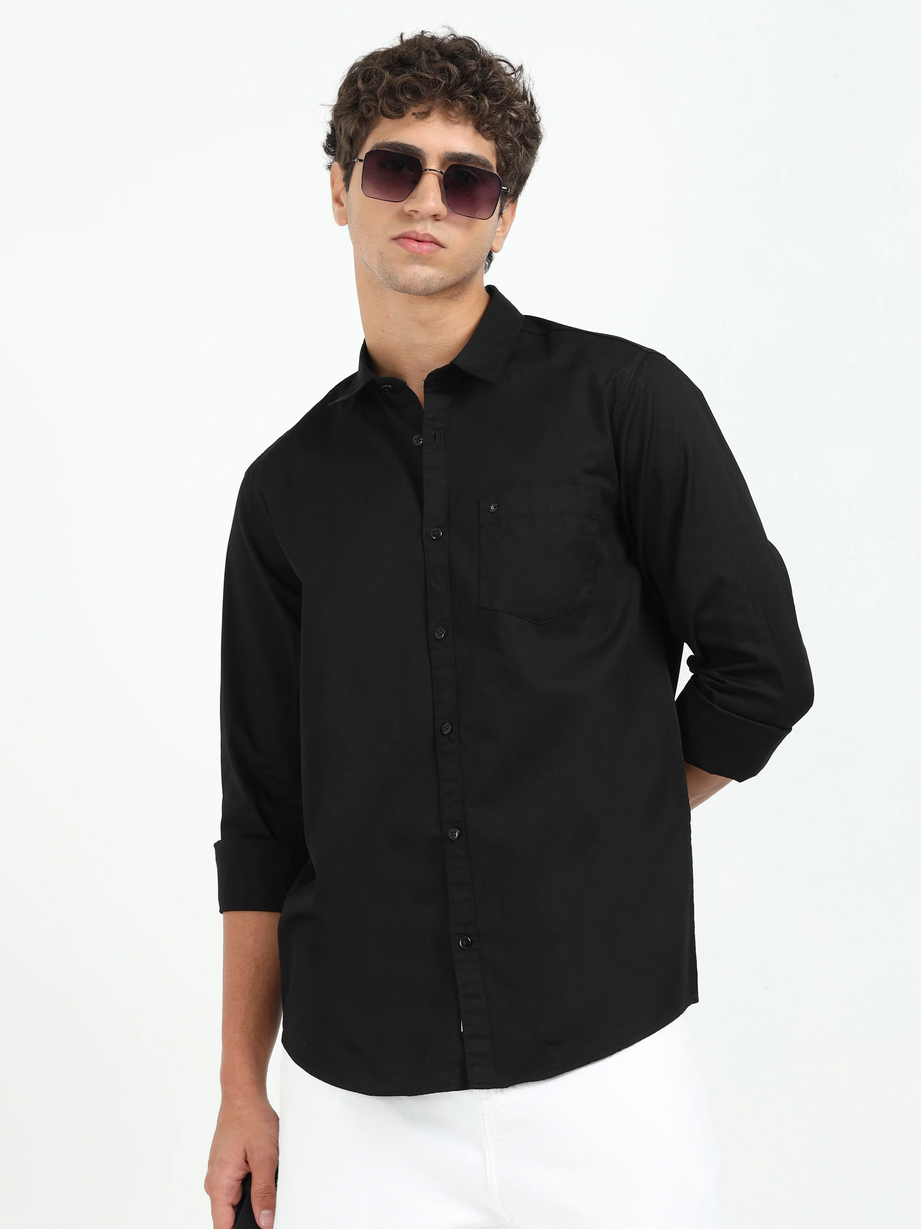 Men Black Twill Shirt Slim Fit
