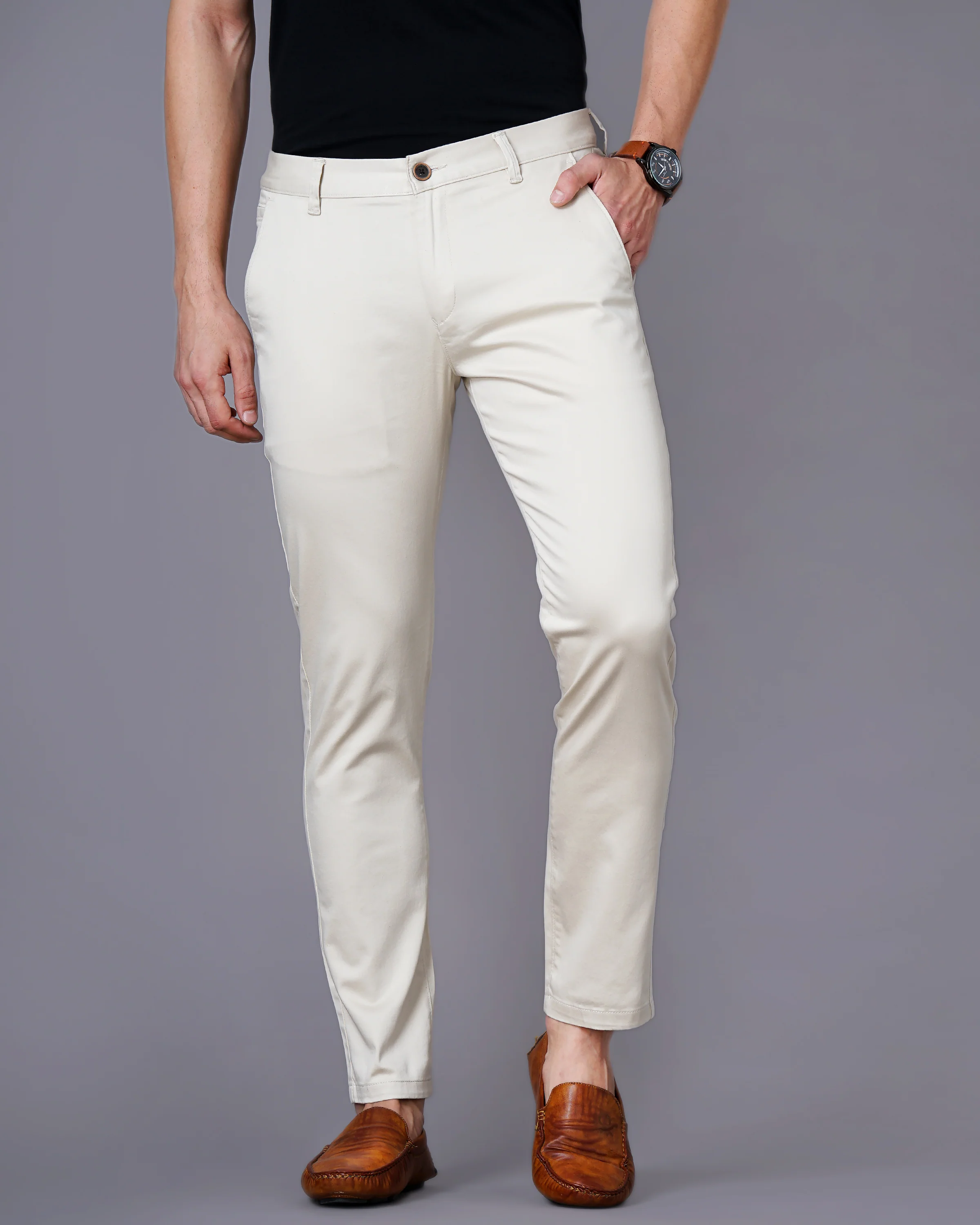 Men Cream Trousers