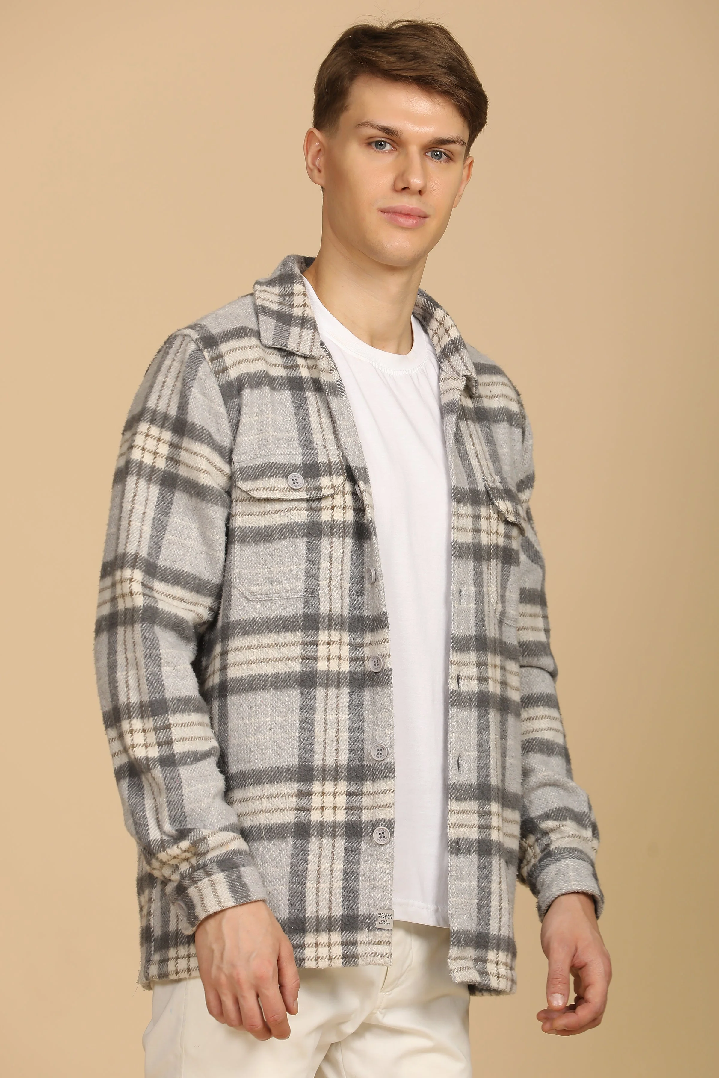 Men Darren Grey Heavy Brushed Check Overshirt - Image 2