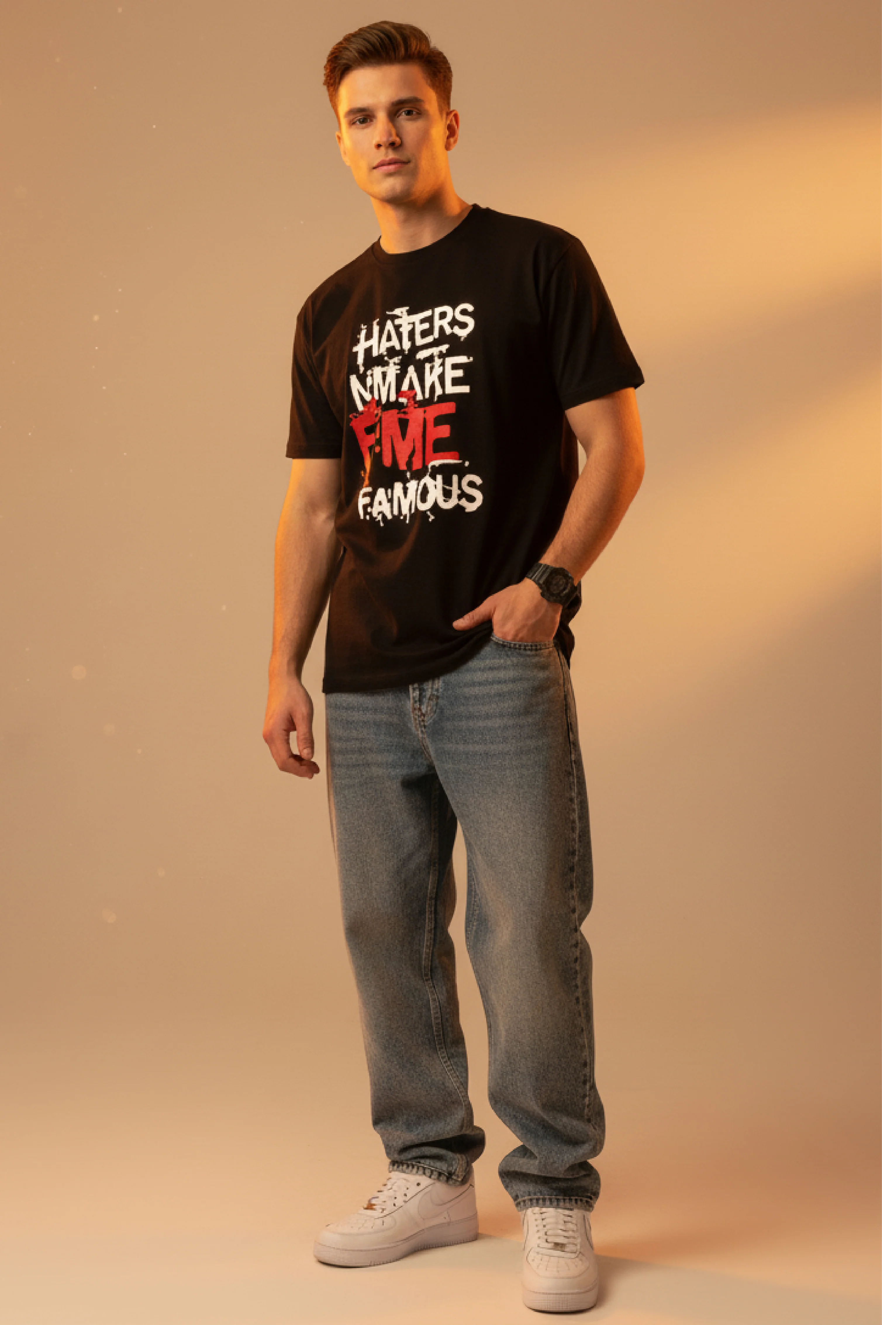Men Printed Black Cotton Tshirt