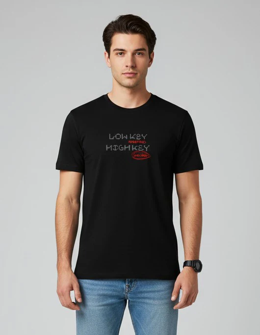 Men Printed Black Cotton Tshirt