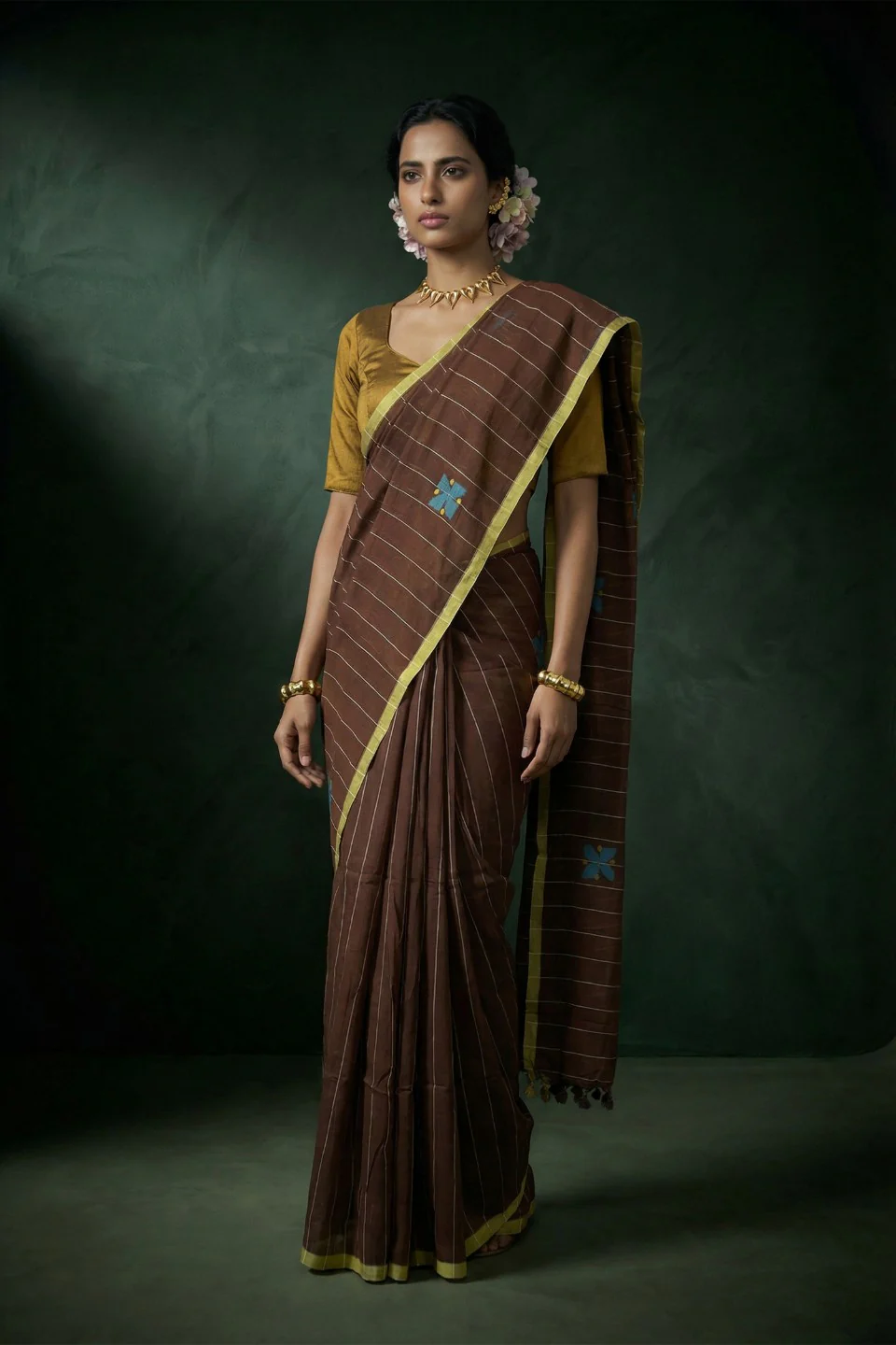 Mritika Brown Handwoven Cotton Saree - Image 2