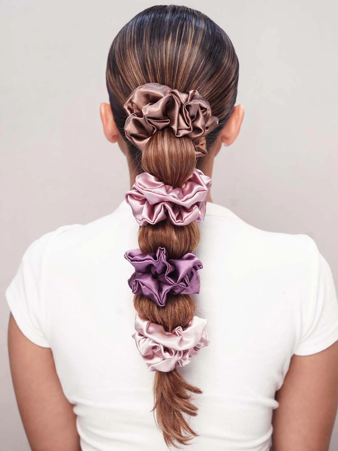Multi Pastel Silk Satin Scrunchies Set of 6